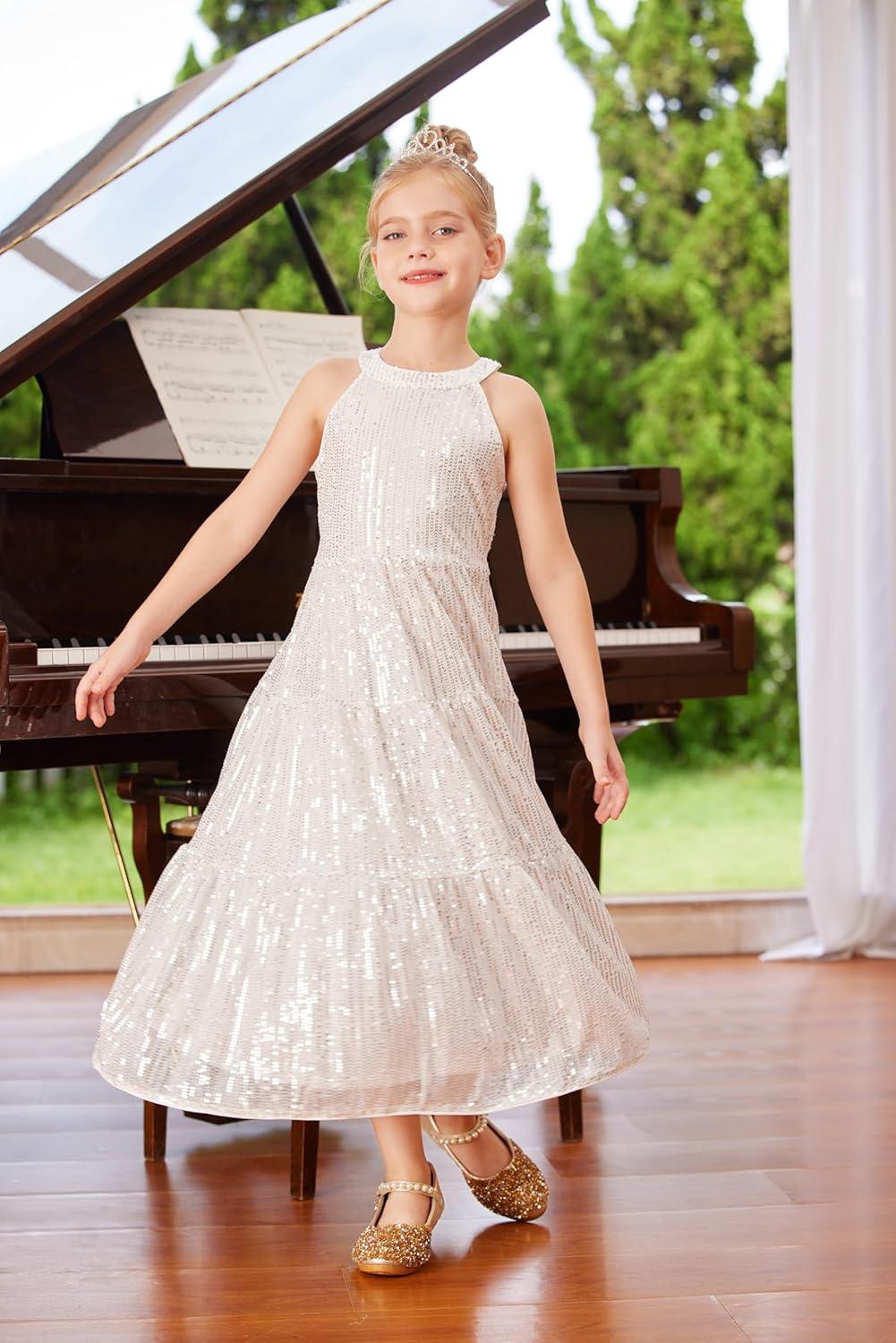 imageGRACE KARIN Girls Sequin Dress Formal Party Elegant Fancy Girls Maxi Long Dress for 514YSilver