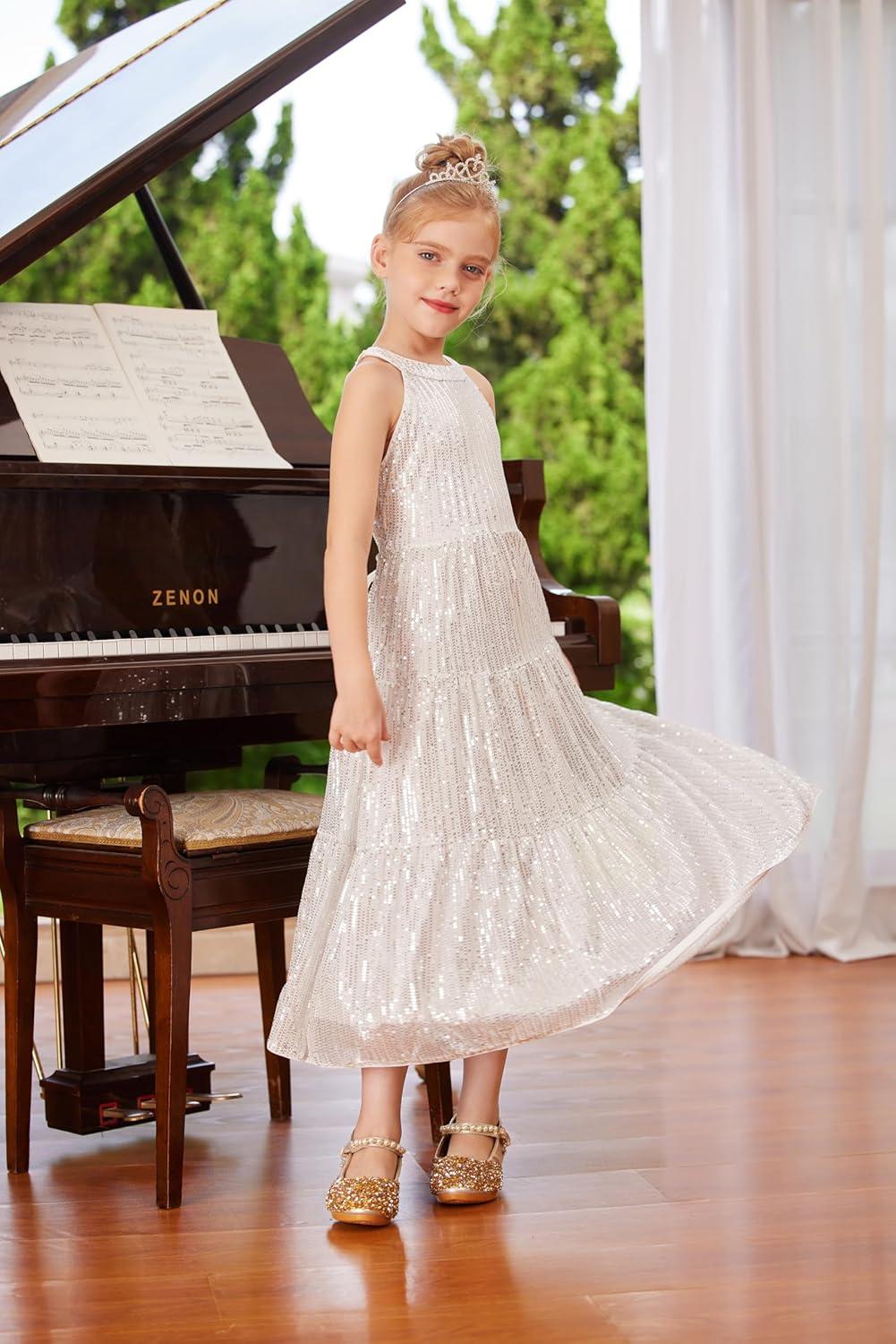 imageGRACE KARIN Girls Sequin Dress Formal Party Elegant Fancy Girls Maxi Long Dress for 514YSilver
