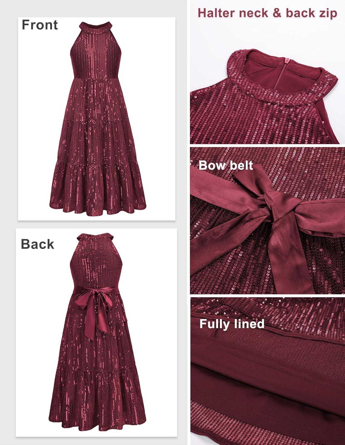 imageGRACE KARIN Girls Sequin Dress Formal Party Elegant Fancy Girls Maxi Long Dress for 514YWine Red
