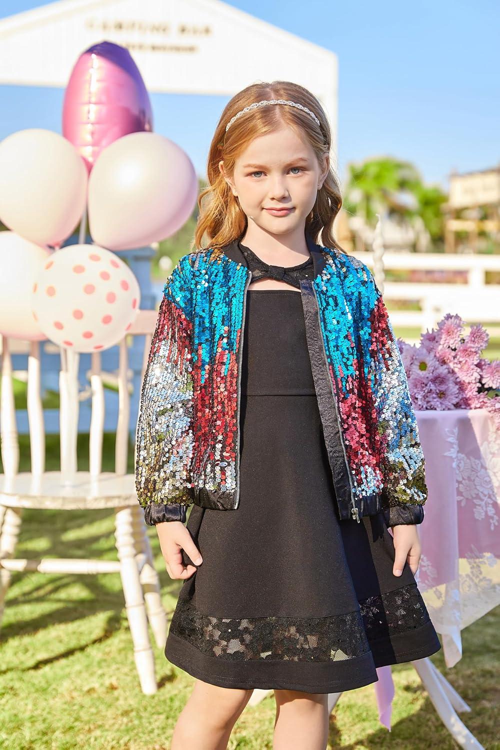 imageGRACE KARIN Girls Sequin Jacket Kids Bomber Zip Outwear Sparkle Fall Top Cardigan Dress Coat Size 514Goldbluesilver