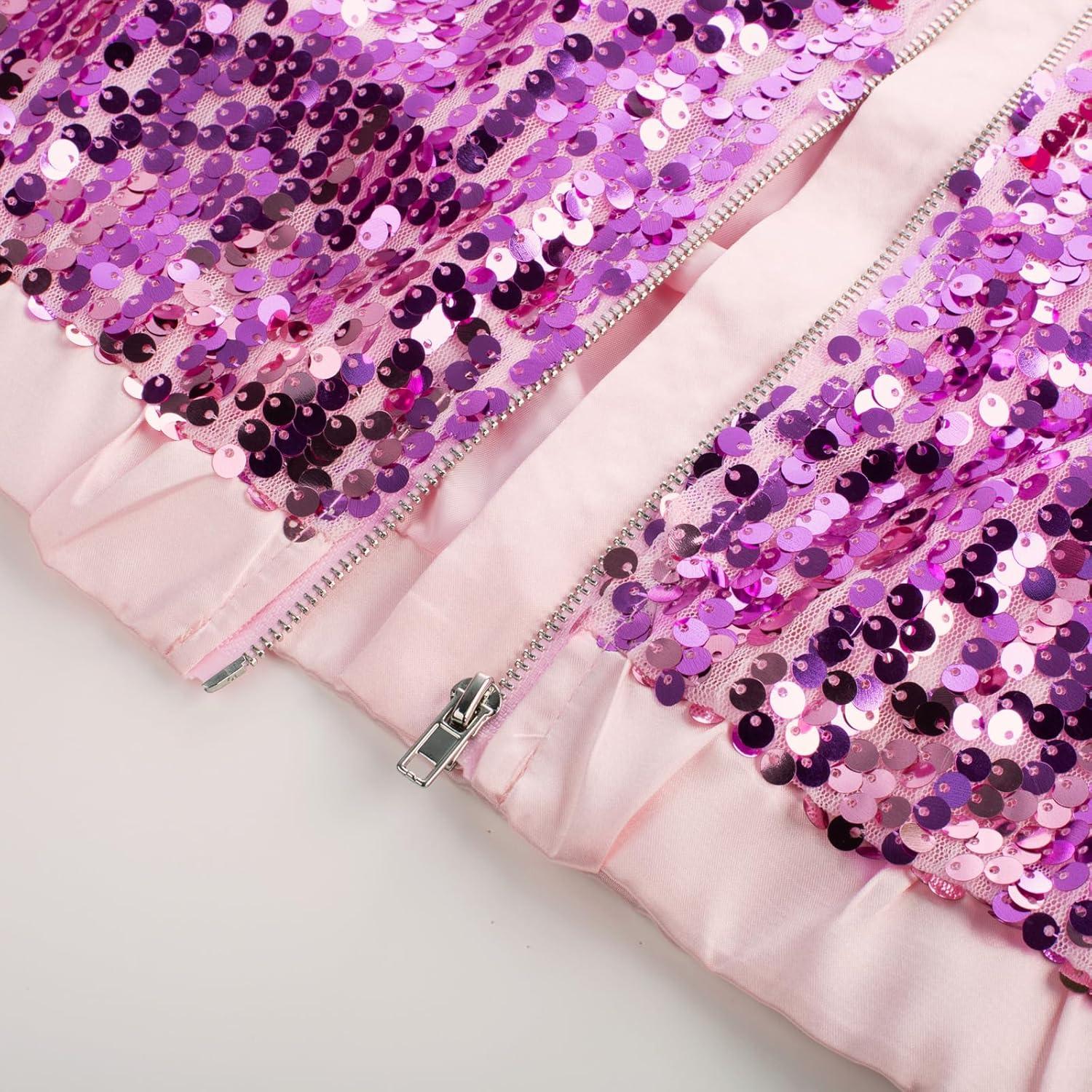 imageGRACE KARIN Girls Sequin Jacket Kids Bomber Zip Outwear Sparkle Fall Top Cardigan Dress Coat Size 514Purplepink