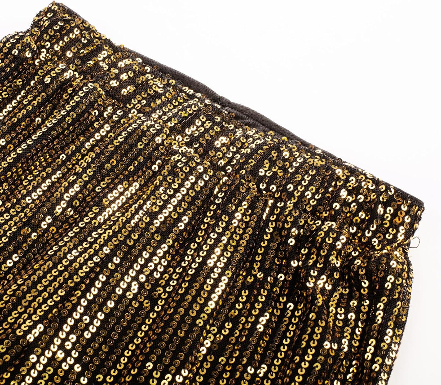 imageGRACE KARIN Girls Sequin Pants Sparke Trouser Glitter Dance Bell Bottoms 514Black Gold