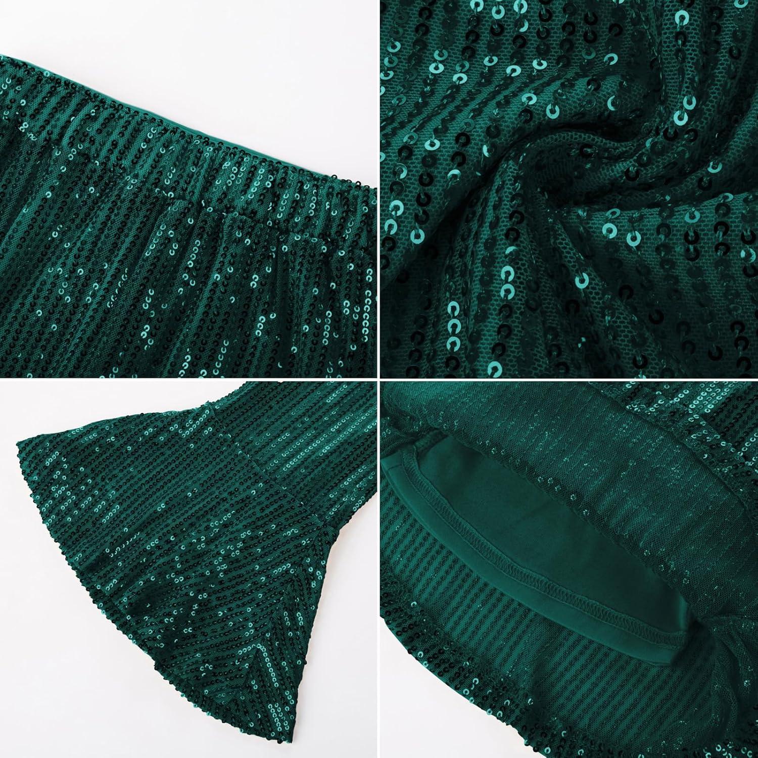 imageGRACE KARIN Girls Sequin Pants Sparke Trouser Glitter Dance Bell Bottoms 514Green