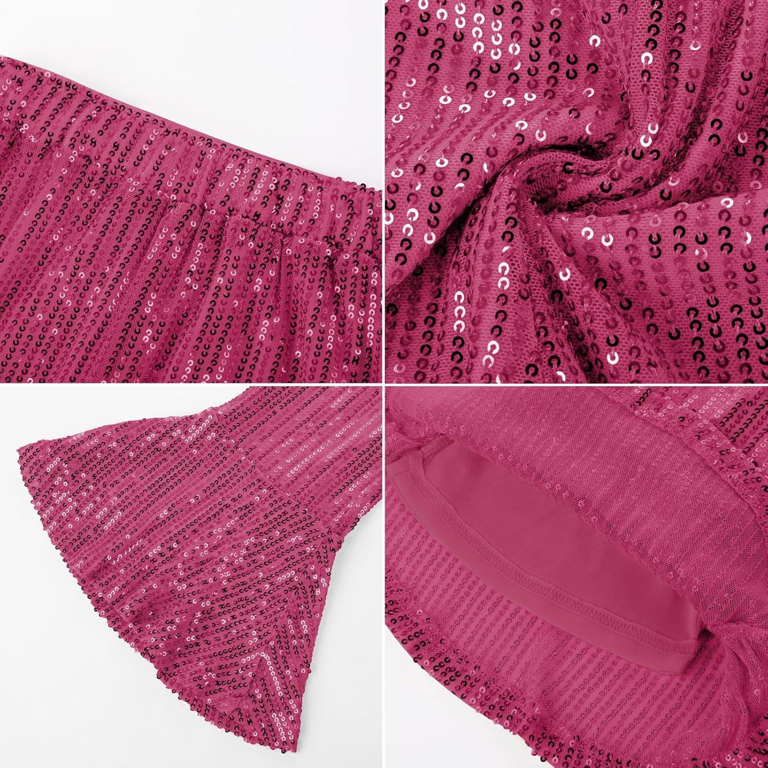 imageGRACE KARIN Girls Sequin Pants Sparke Trouser Glitter Dance Bell Bottoms 514Hot Pink