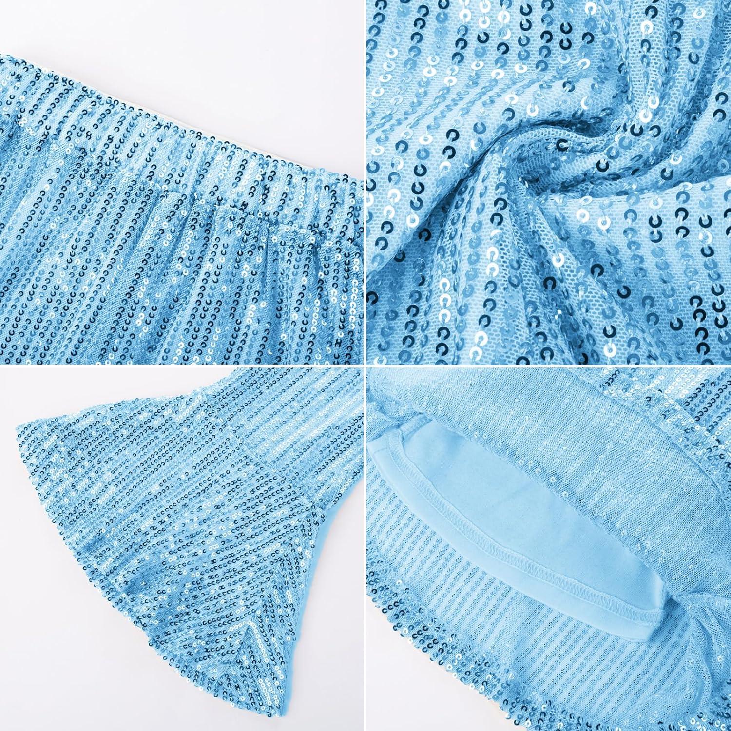 imageGRACE KARIN Girls Sequin Pants Sparke Trouser Glitter Dance Bell Bottoms 514Light Blue