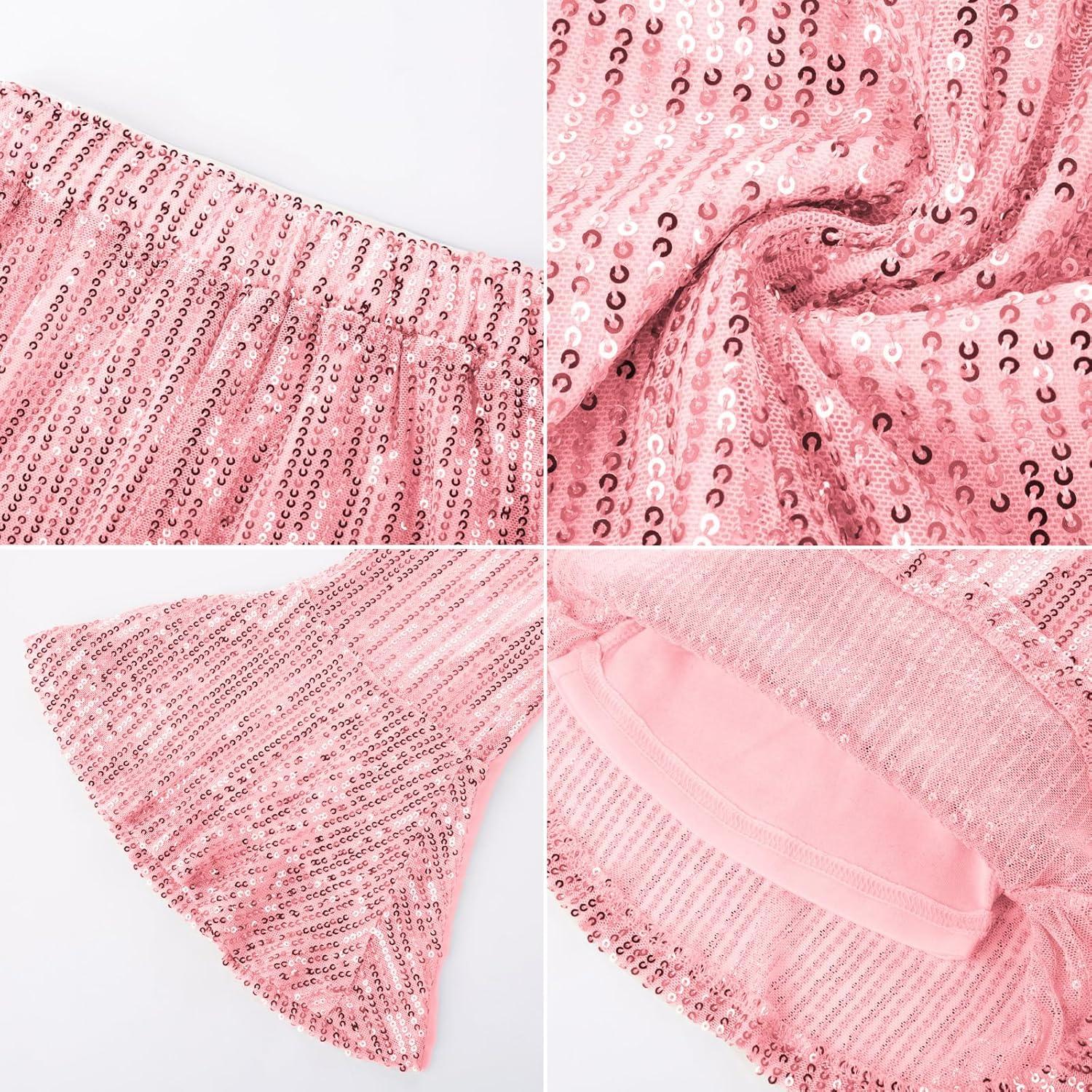 imageGRACE KARIN Girls Sequin Pants Sparke Trouser Glitter Dance Bell Bottoms 514Pink