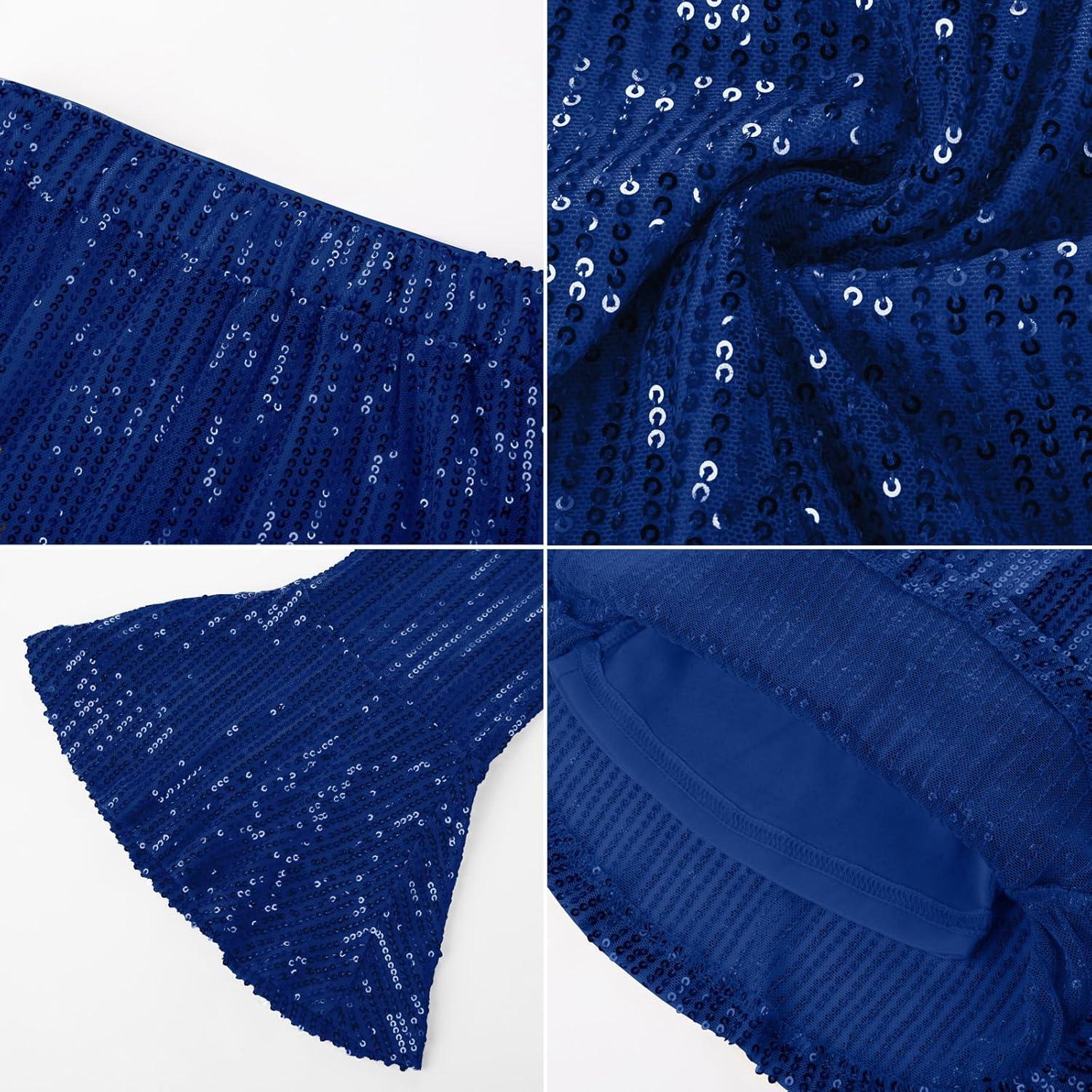 imageGRACE KARIN Girls Sequin Pants Sparke Trouser Glitter Dance Bell Bottoms 514Royal Blue