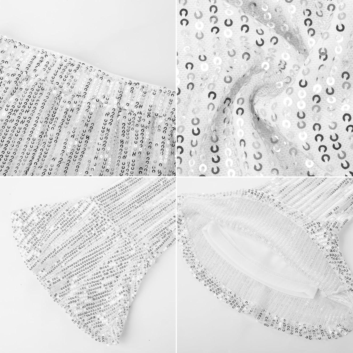 imageGRACE KARIN Girls Sequin Pants Sparke Trouser Glitter Dance Bell Bottoms 514Sliver
