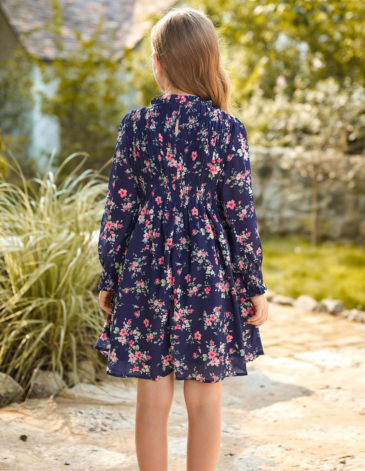 imageGRACE KARIN Girls Spring Long Sleeve Dresses Kids Floral Winter Formal Dress Girl Casual Fancy Midi Clothes Size 614Navy Flower