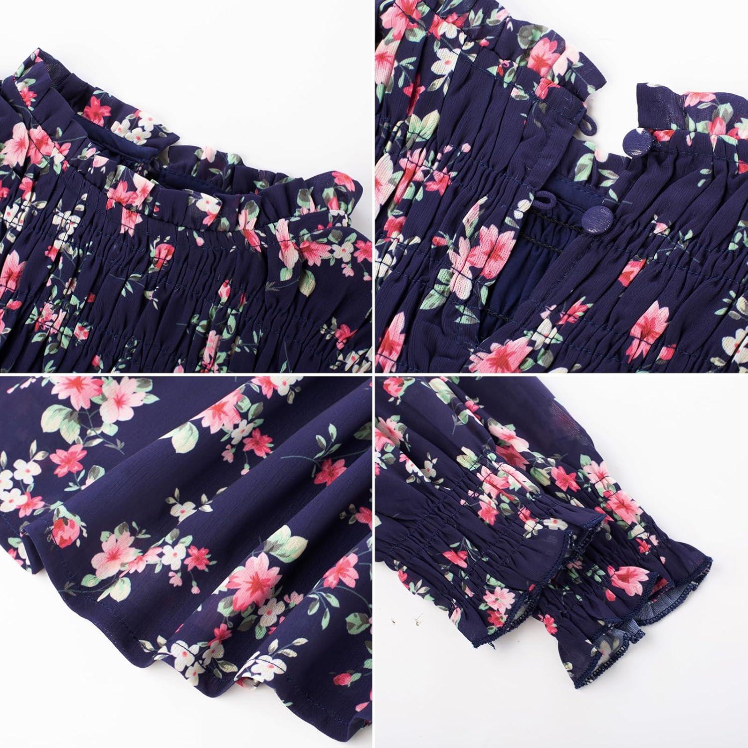 imageGRACE KARIN Girls Spring Long Sleeve Dresses Kids Floral Winter Formal Dress Girl Casual Fancy Midi Clothes Size 614Navy Flower