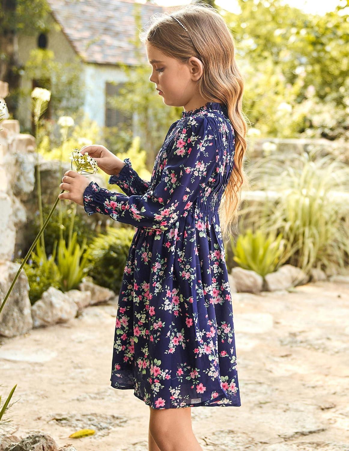 imageGRACE KARIN Girls Spring Long Sleeve Dresses Kids Floral Winter Formal Dress Girl Casual Fancy Midi Clothes Size 614Navy Flower