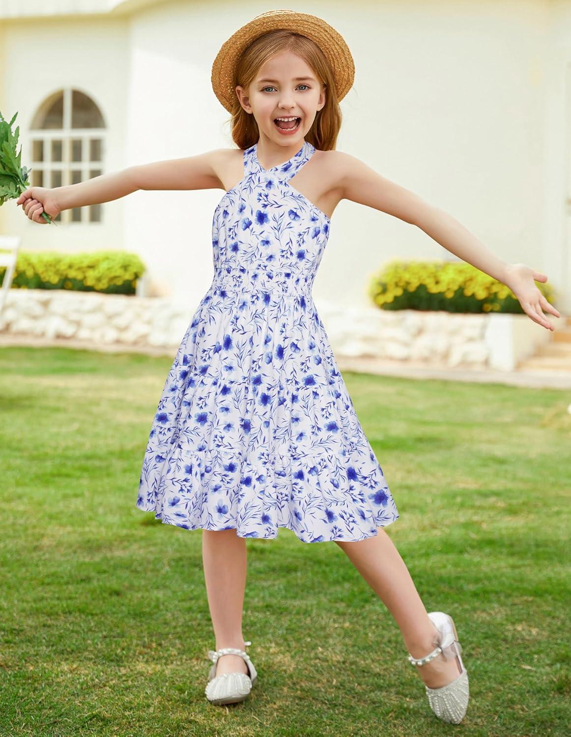 imageGRACE KARIN Girls Summer Dress Off Shoulder Floral Aline Midi Dress 514YBlue White