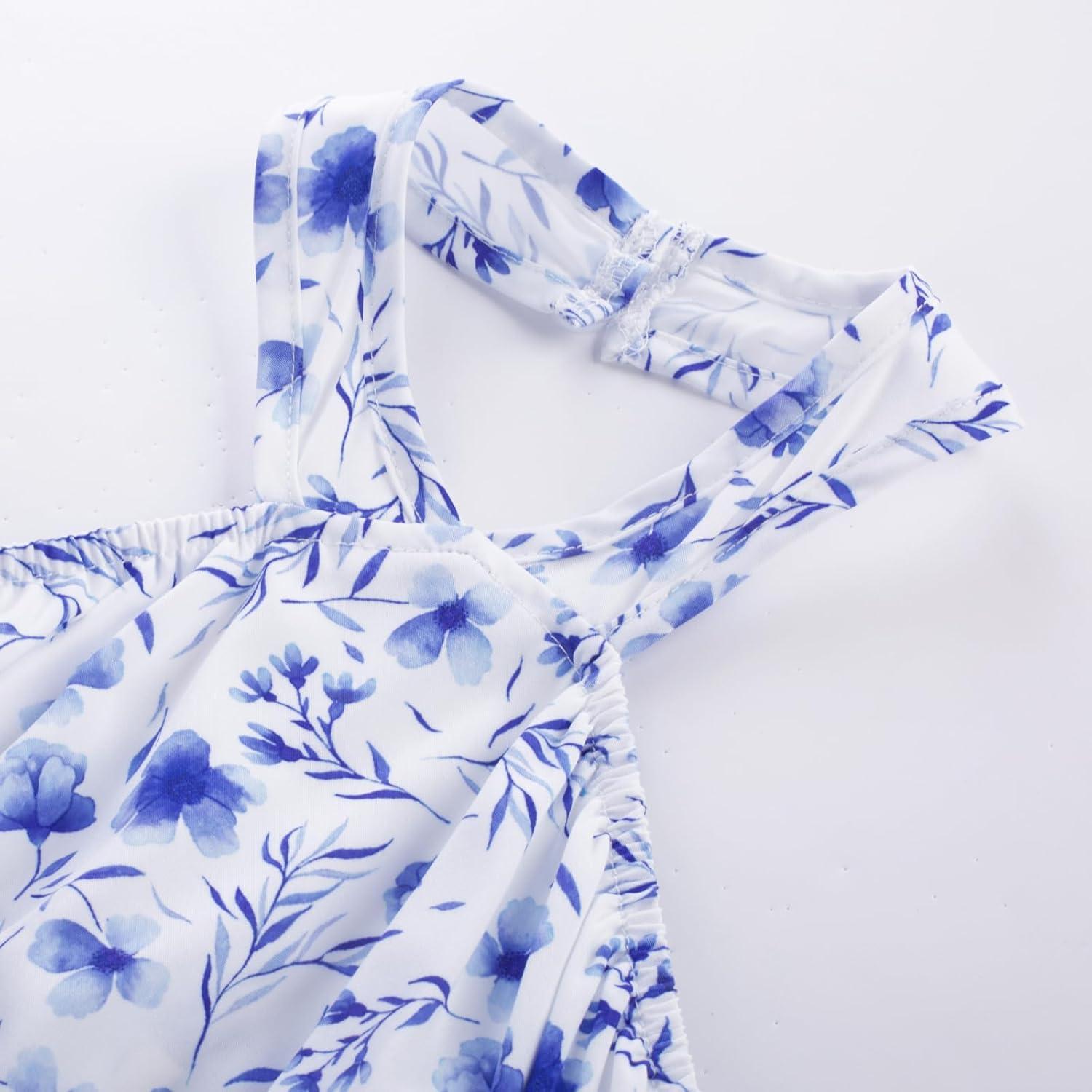 imageGRACE KARIN Girls Summer Dress Off Shoulder Floral Aline Midi Dress 514YBlue White