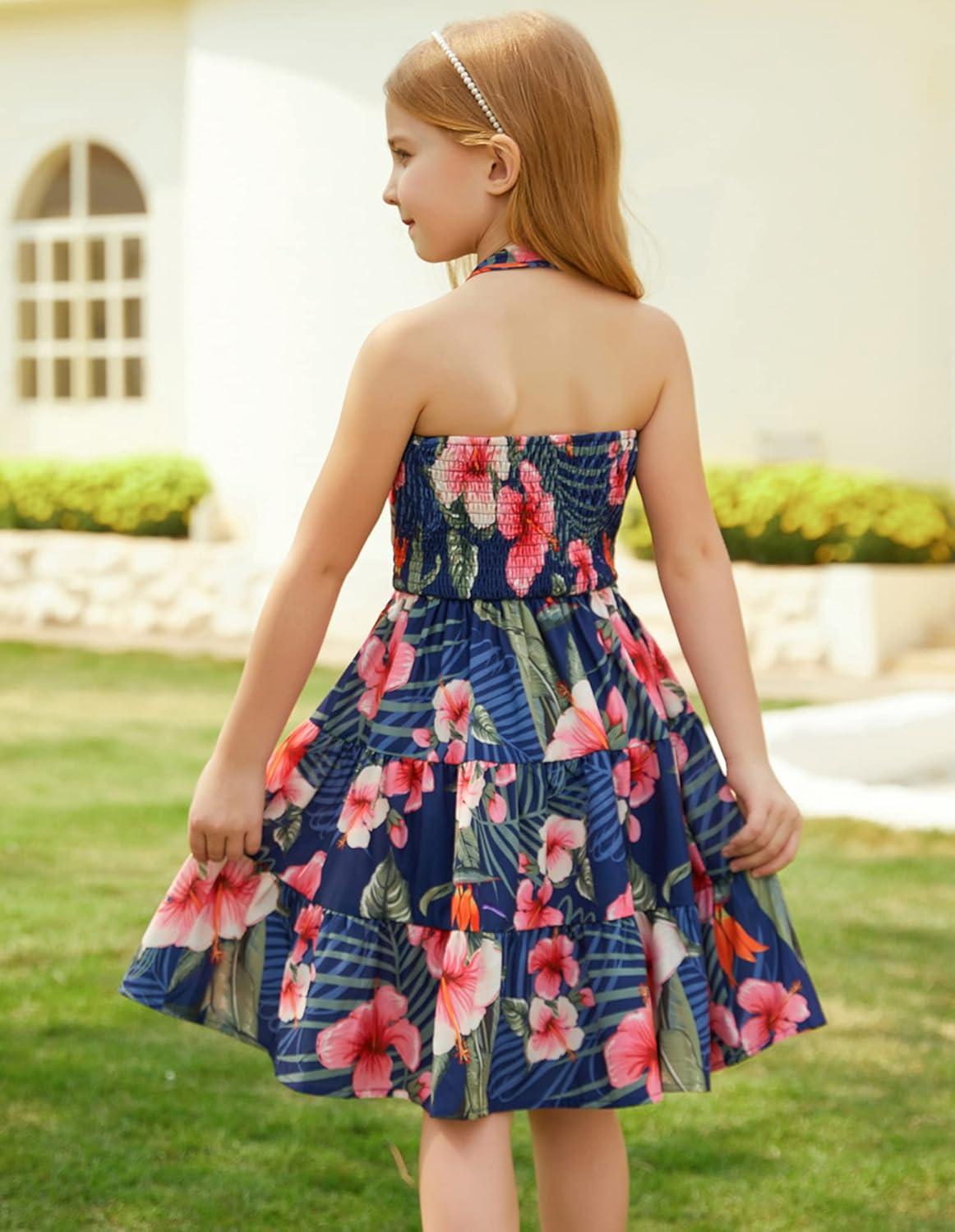 imageGRACE KARIN Girls Summer Dress Off Shoulder Floral Aline Midi Dress 514YFloral on Navy