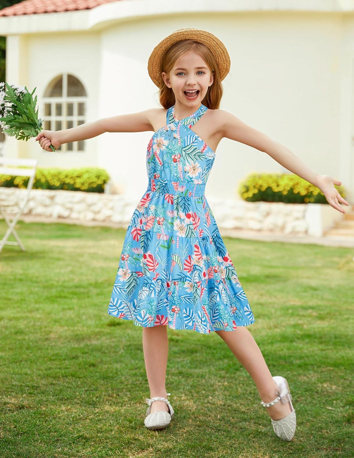 imageGRACE KARIN Girls Summer Dress Off Shoulder Floral Aline Midi Dress 514YFloral on Royal Blue