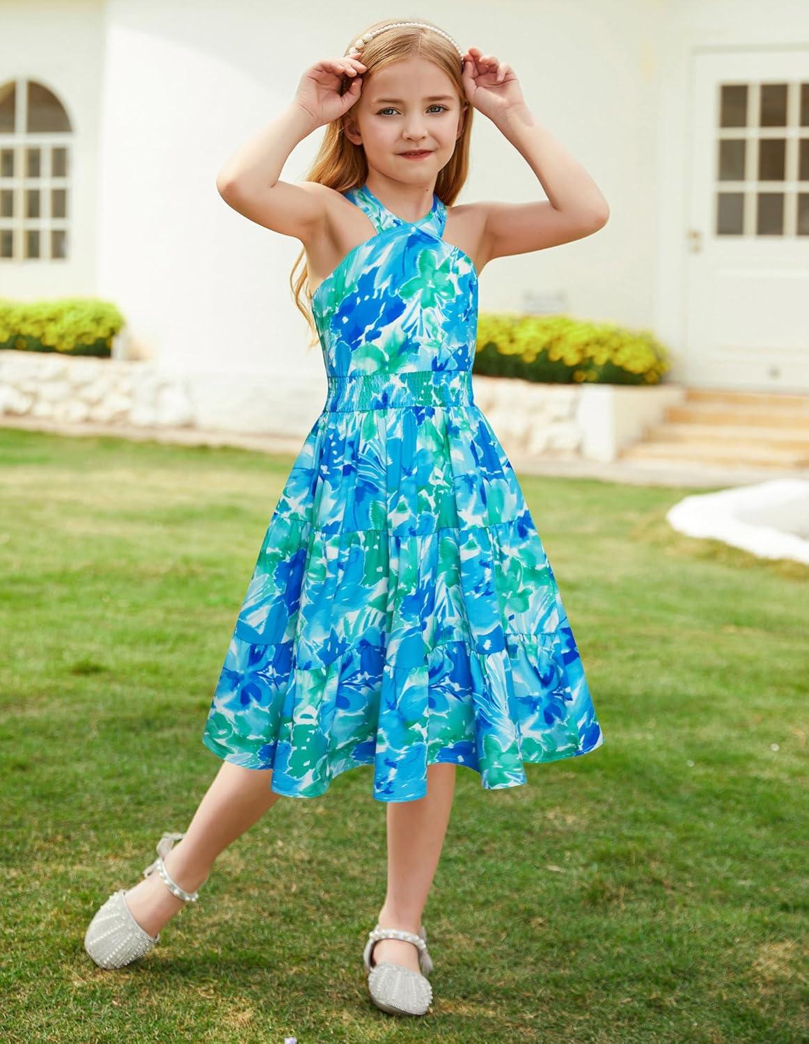 imageGRACE KARIN Girls Summer Dress Off Shoulder Floral Aline Midi Dress 514YGreen and Blue