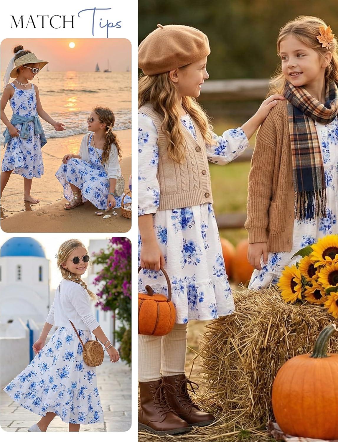 imageGRACE KARIN Girls Summer Floral Dress Kids Long Spring Easter Dresses Teens Button Front Straps Flower Hawaiian Sundress 714Blue Floral