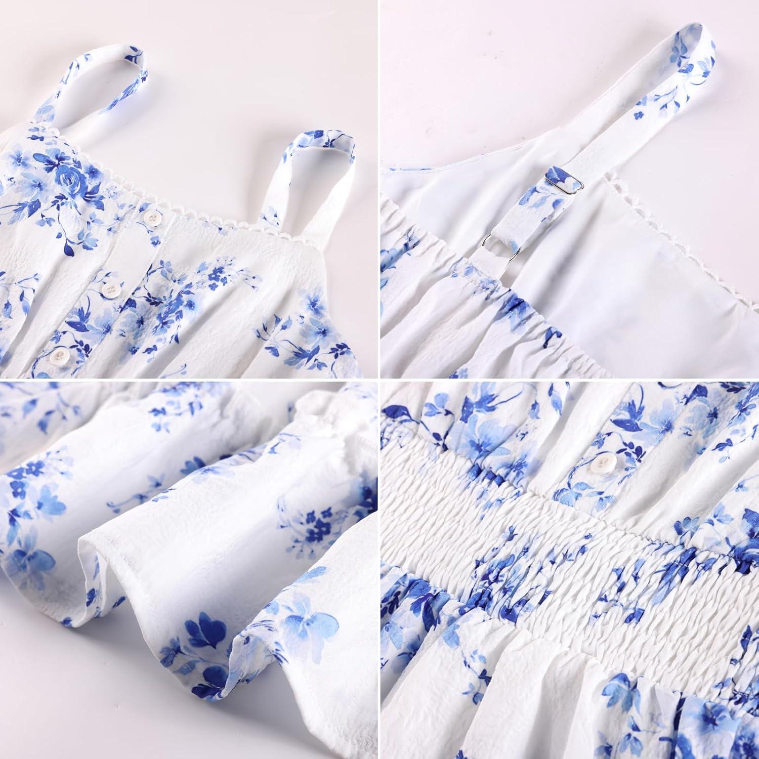 imageGRACE KARIN Girls Summer Floral Dress Kids Long Spring Easter Dresses Teens Button Front Straps Flower Hawaiian Sundress 714Blue Floral