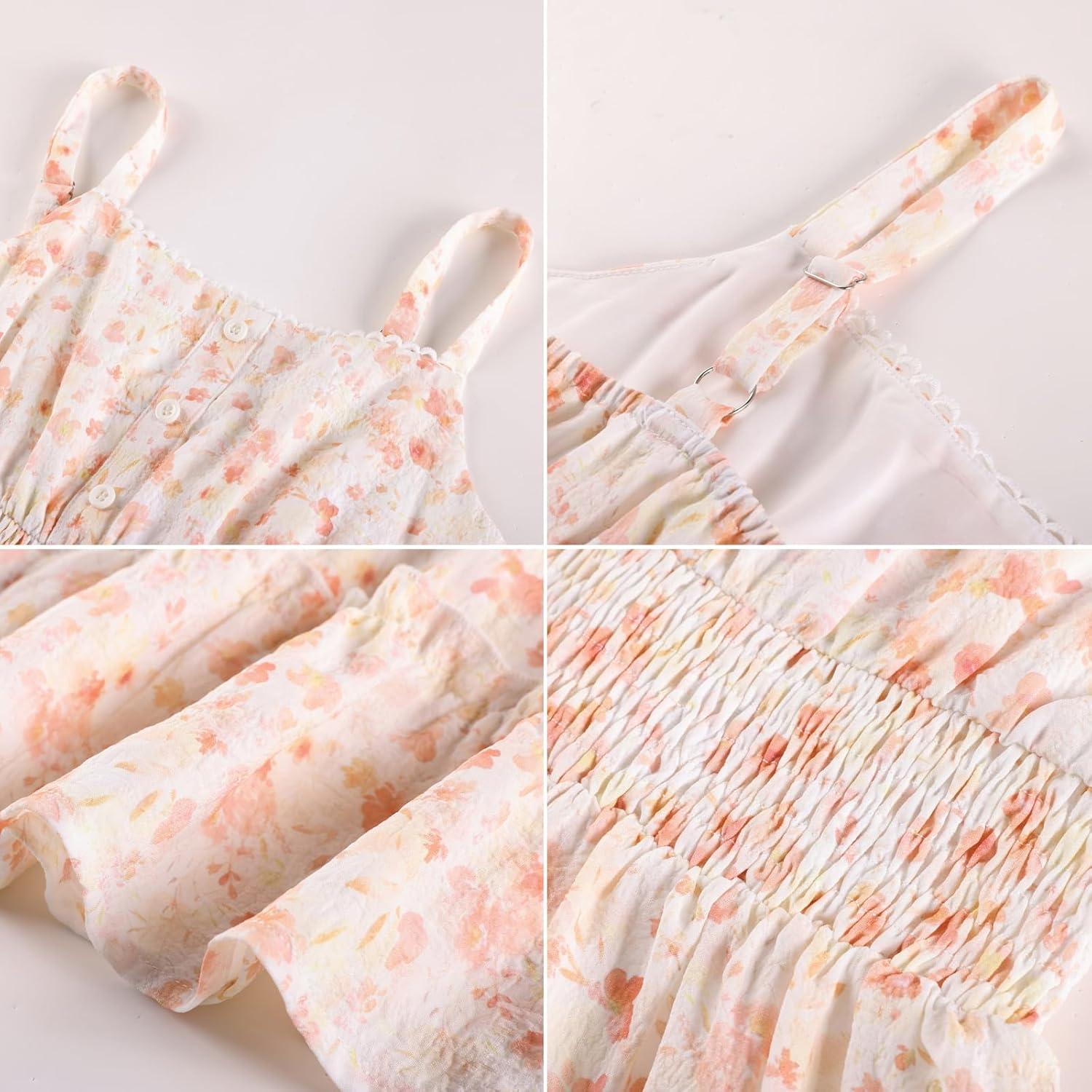 imageGRACE KARIN Girls Summer Floral Dress Kids Long Spring Easter Dresses Teens Button Front Straps Flower Hawaiian Sundress 714Orange Floral