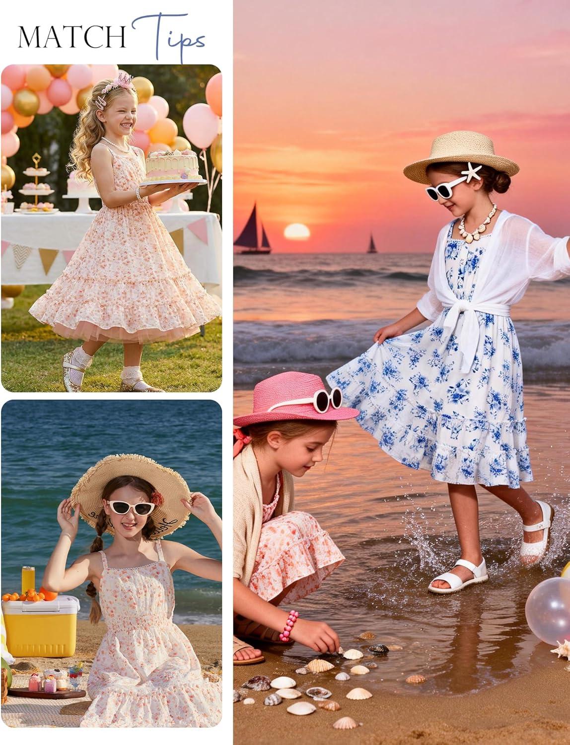 imageGRACE KARIN Girls Summer Floral Dress Kids Long Spring Easter Dresses Teens Button Front Straps Flower Hawaiian Sundress 714Orange Floral
