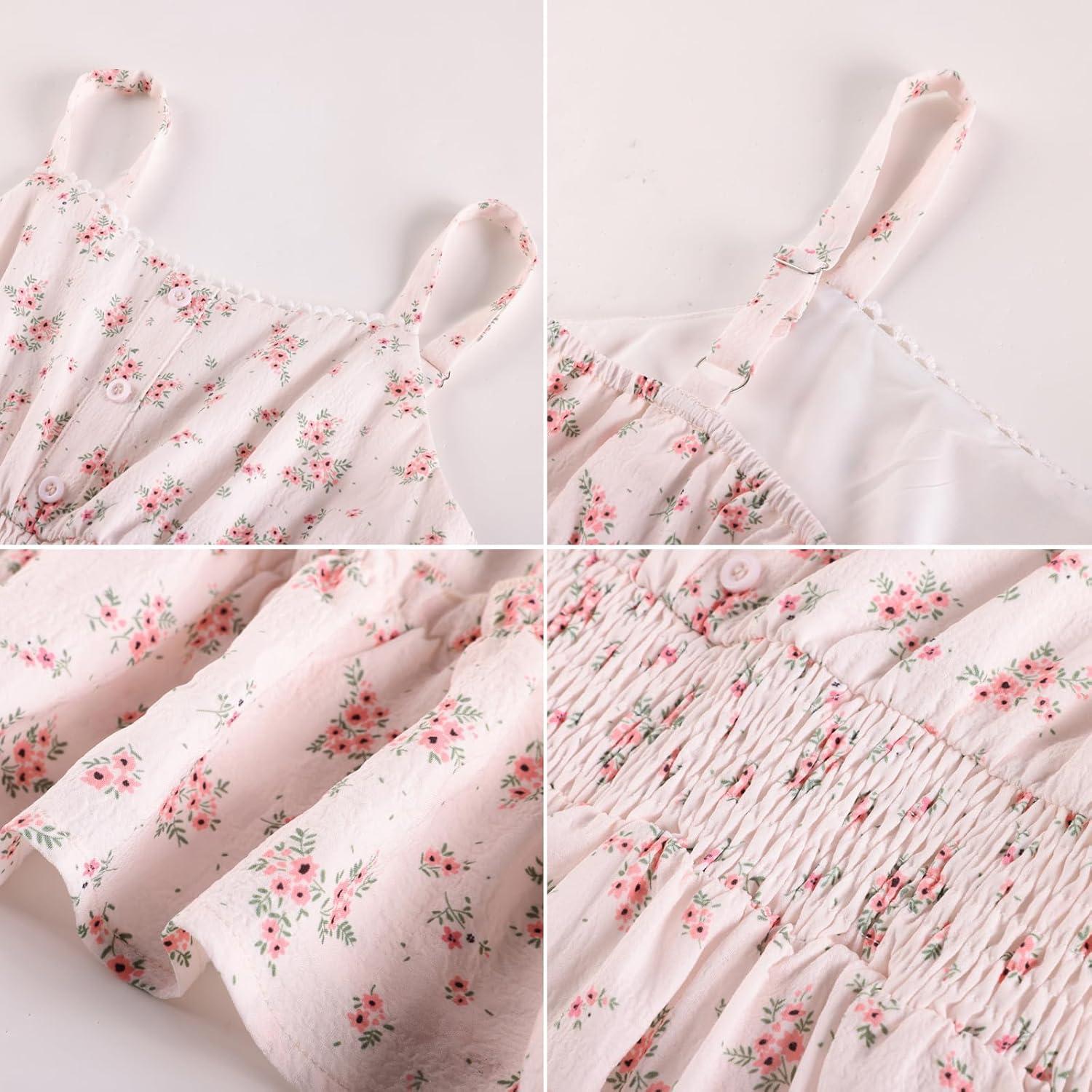 imageGRACE KARIN Girls Summer Floral Dress Kids Long Spring Easter Dresses Teens Button Front Straps Flower Hawaiian Sundress 714Pink Floral