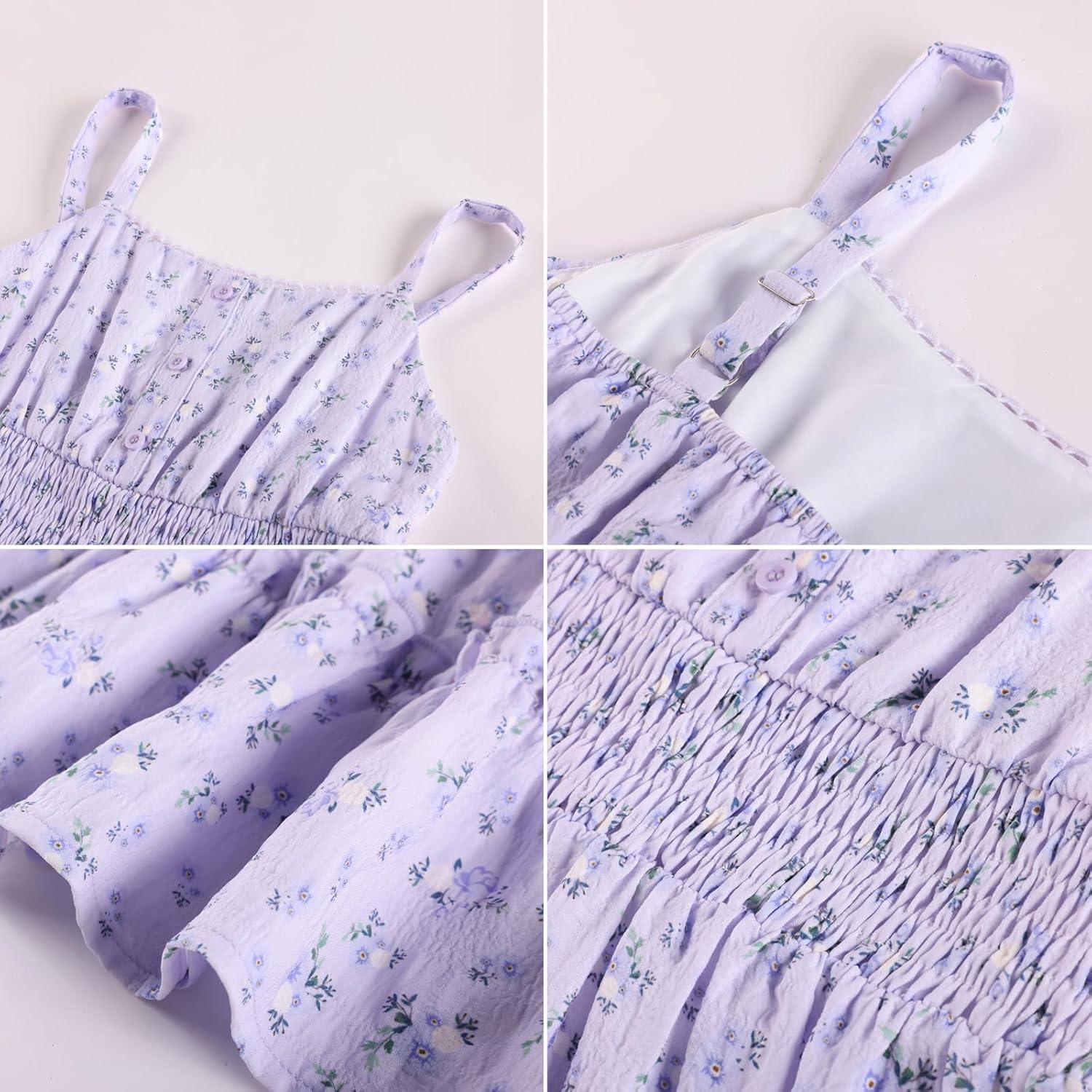 imageGRACE KARIN Girls Summer Floral Dress Kids Long Spring Easter Dresses Teens Button Front Straps Flower Hawaiian Sundress 714Purple Floral