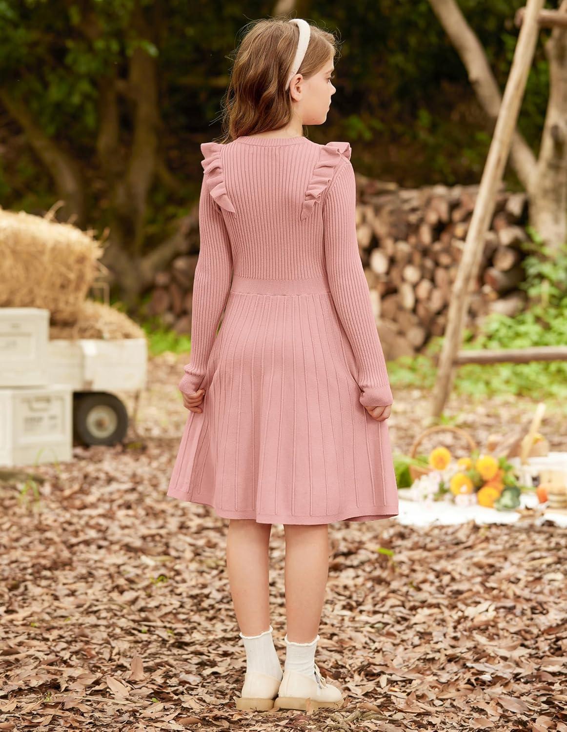 imageGRACE KARIN Girls Sweater Dress Fall Winter Long Sleeve Cable Knit Pullover Dresses for Girls 512YPink