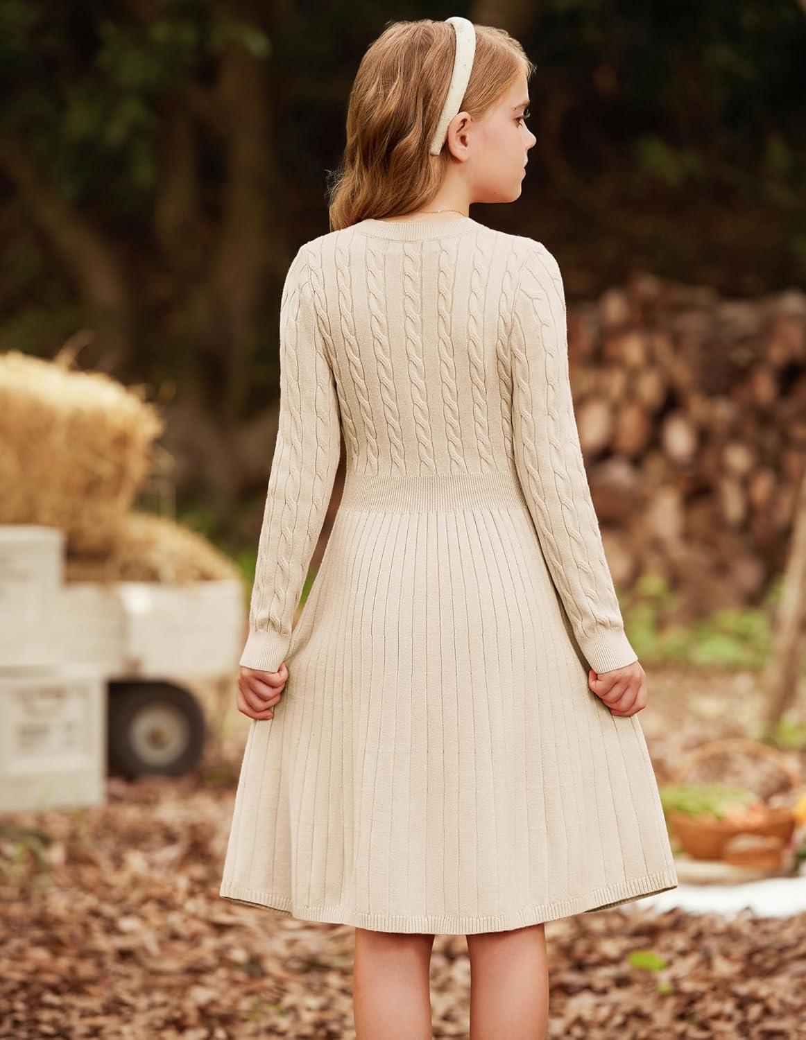 imageGRACE KARIN Girls Sweater Dress Long Sleeve Knit A Line Casual Midi Fall Winter Dresses 612 YearsBeige