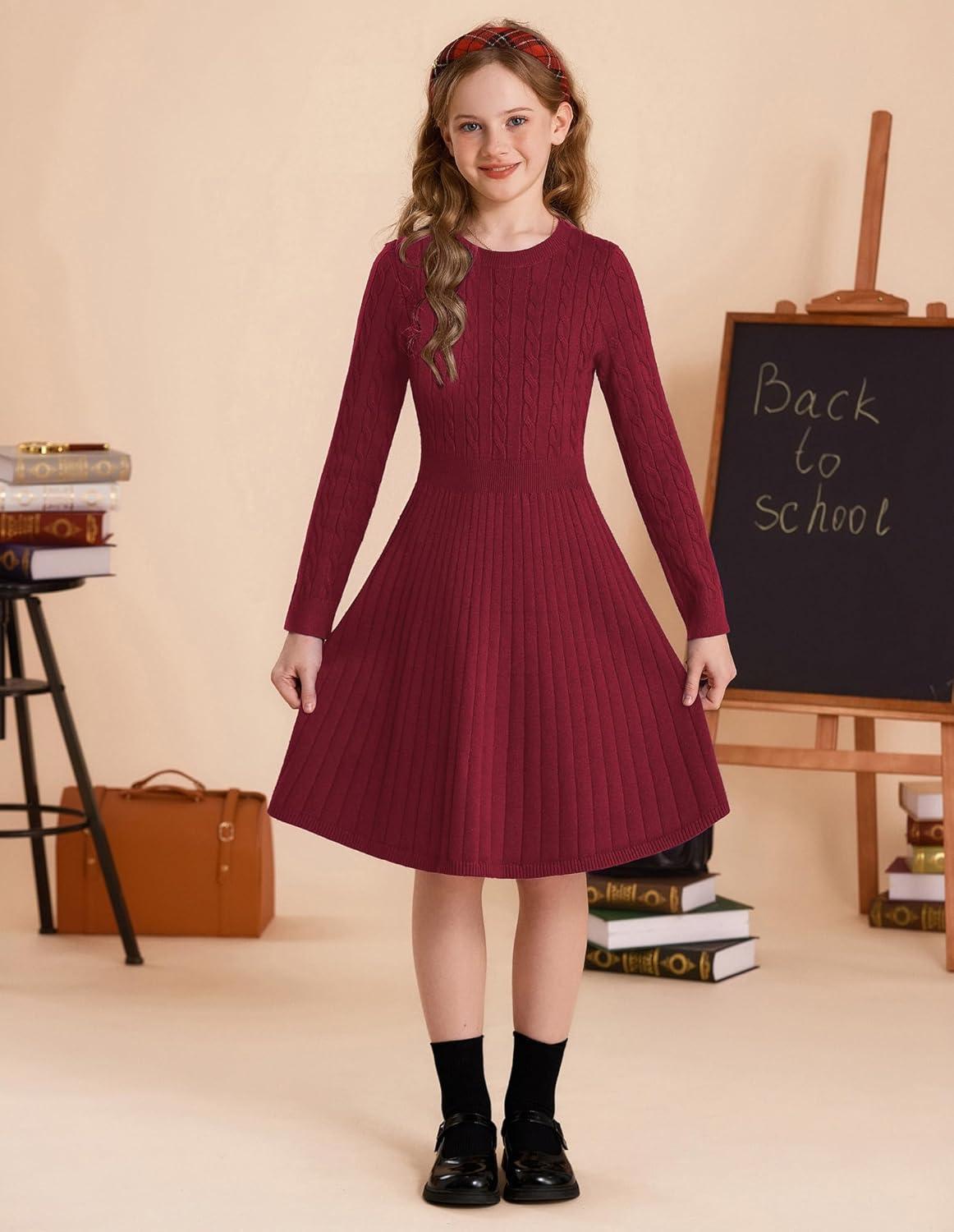 imageGRACE KARIN Girls Sweater Dress Long Sleeve Knit A Line Casual Midi Fall Winter Dresses 612 YearsRed