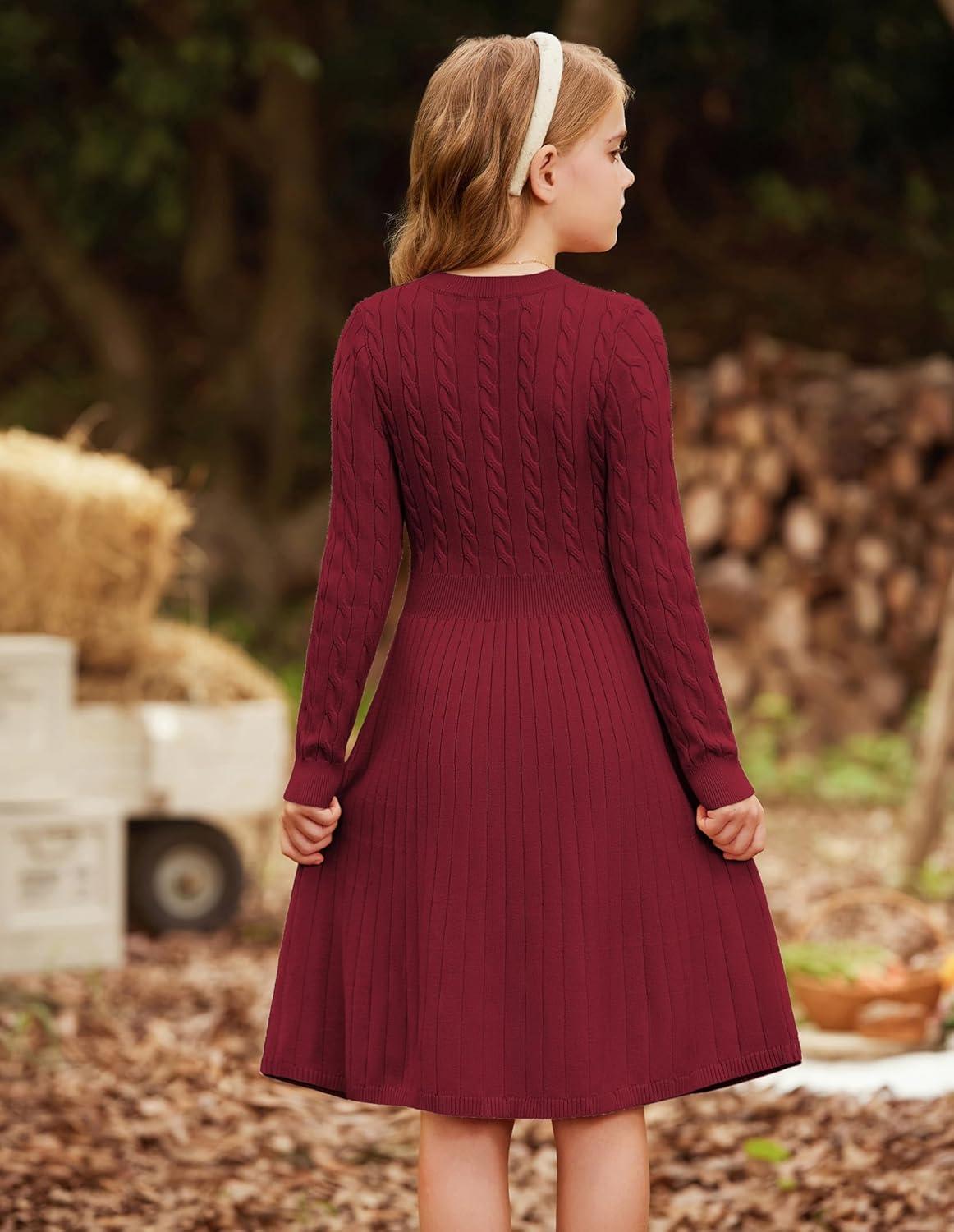 imageGRACE KARIN Girls Sweater Dress Long Sleeve Knit A Line Casual Midi Fall Winter Dresses 612 YearsRed