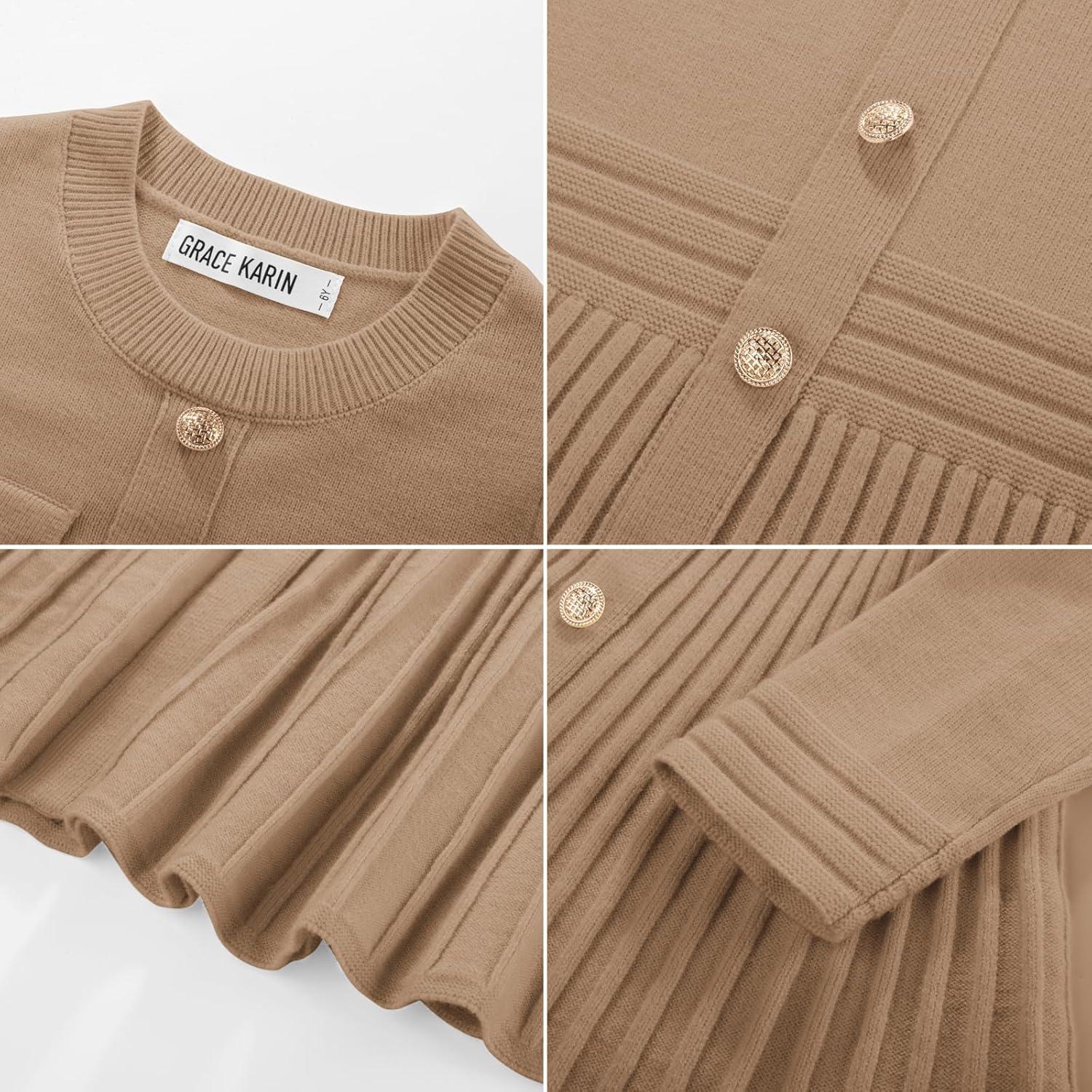 imageGRACE KARIN Girls Sweater Fall Dress Long Sleeve Knit Button Front Pleated ALine Casual Winter Midi Dresses 514YCamel