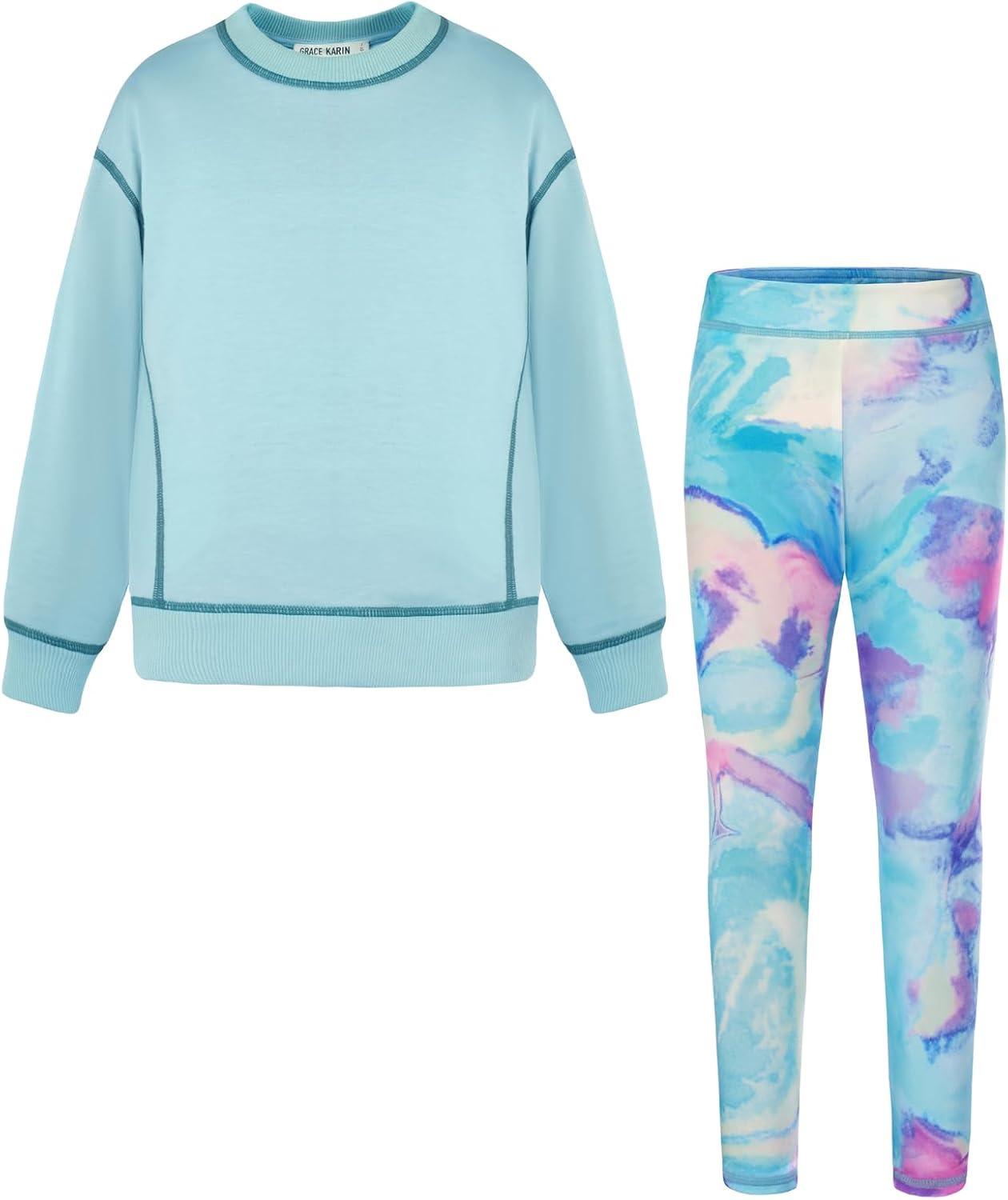 imageGRACE KARIN Girls Sweatshirt Leggings Set 614Y Fall Athletic Outfit Teen Fashion Clothes SetBlue