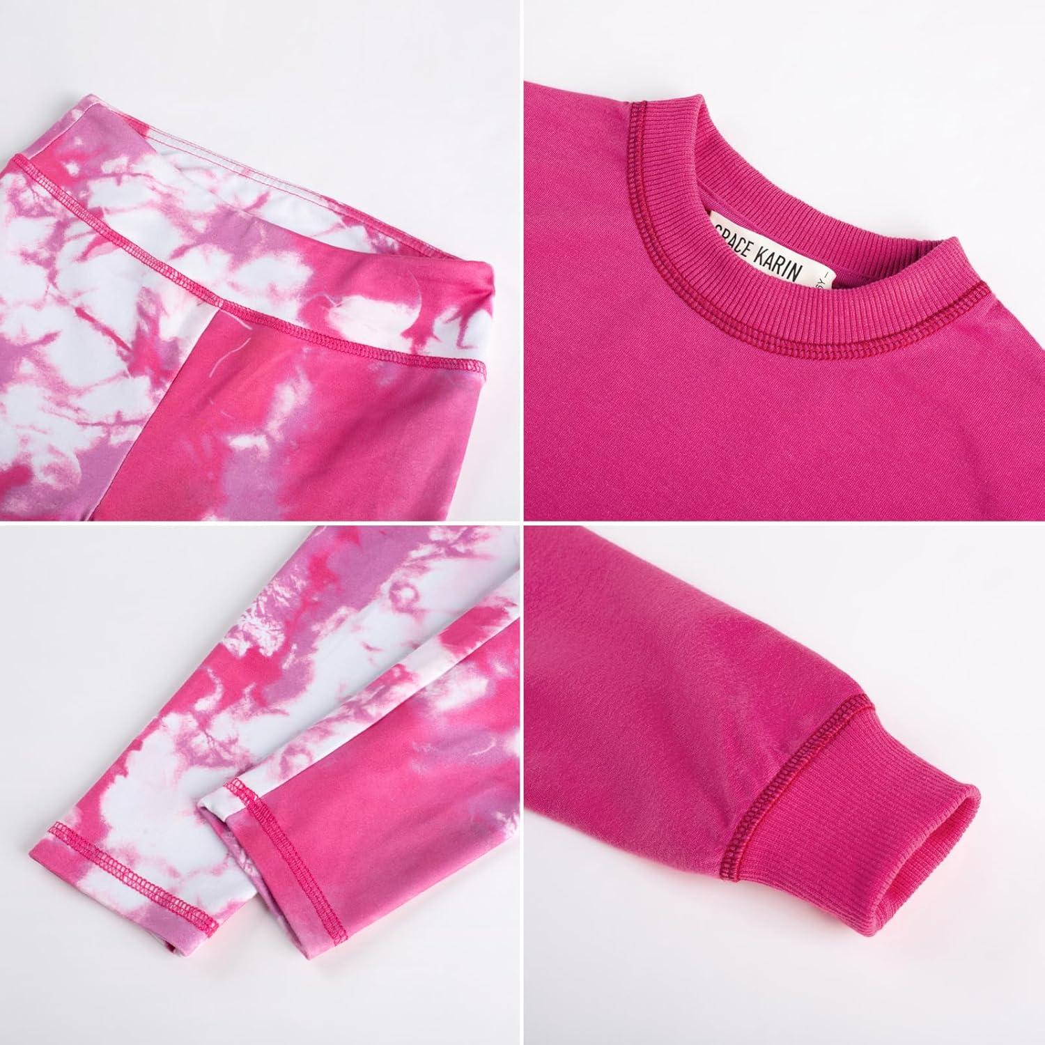 imageGRACE KARIN Girls Sweatshirt Leggings Set 614Y Fall Athletic Outfit Teen Fashion Clothes SetHot Pink