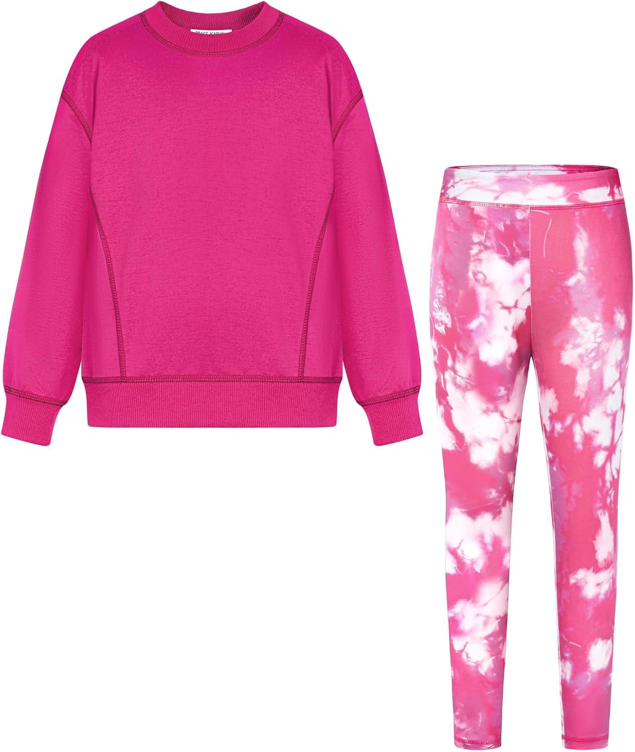 imageGRACE KARIN Girls Sweatshirt Leggings Set 614Y Fall Athletic Outfit Teen Fashion Clothes SetHot Pink