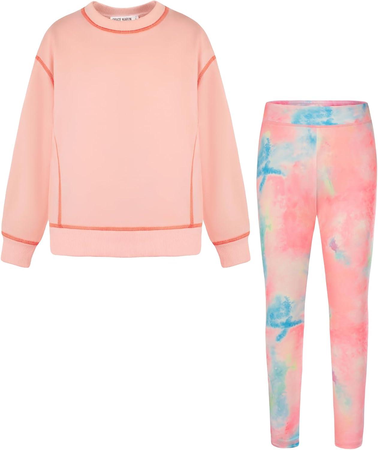 imageGRACE KARIN Girls Sweatshirt Leggings Set 614Y Fall Athletic Outfit Teen Fashion Clothes SetPink