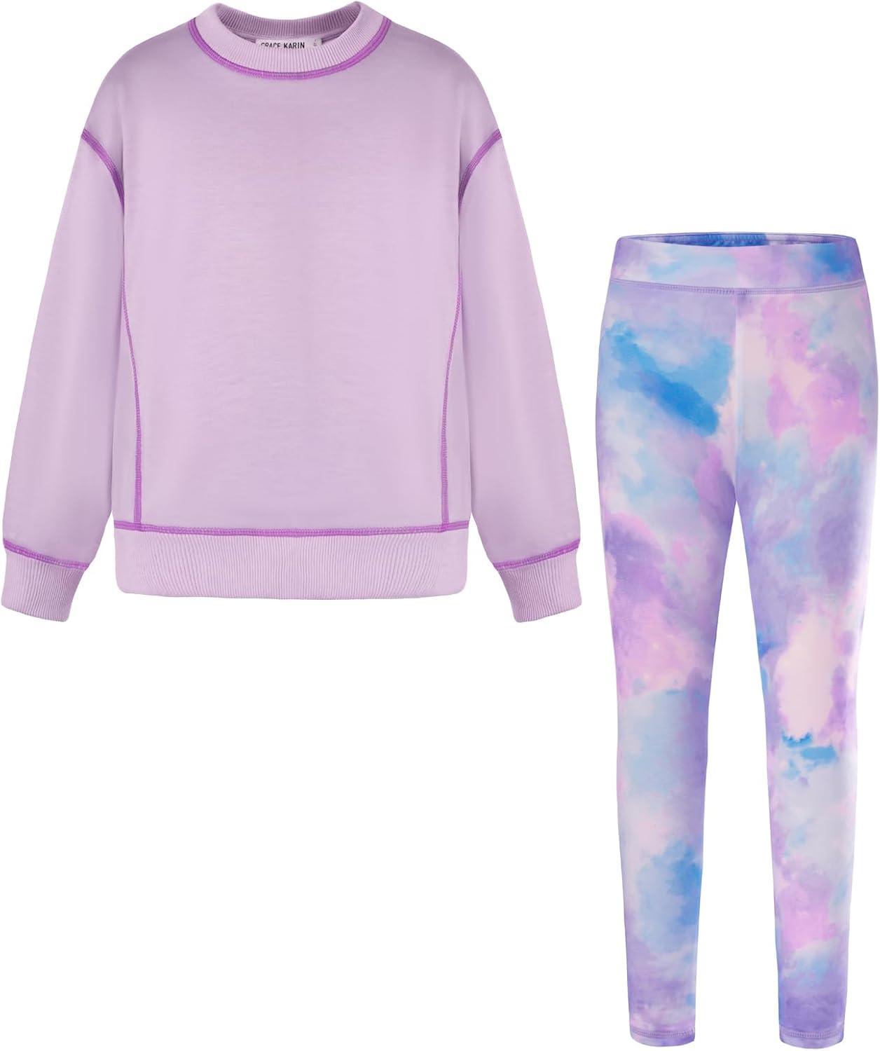 imageGRACE KARIN Girls Sweatshirt Leggings Set 614Y Fall Athletic Outfit Teen Fashion Clothes SetPurple