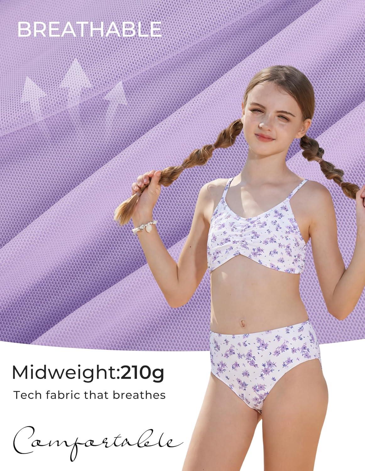 imageGRACE KARIN Girls Swimsuit Bikini Bathing Suit for Teens Ruched Tankini Beach Hawaii Swimwear with Cover Up Skirt 816YPurple Floral