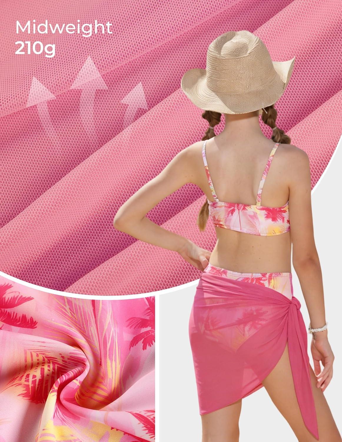 imageGRACE KARIN Girls Swimsuit Bikini Bathing Suit for Teens Ruched Tankini Beach Hawaii Swimwear with Cover Up Skirt 816YRose Red Coconut