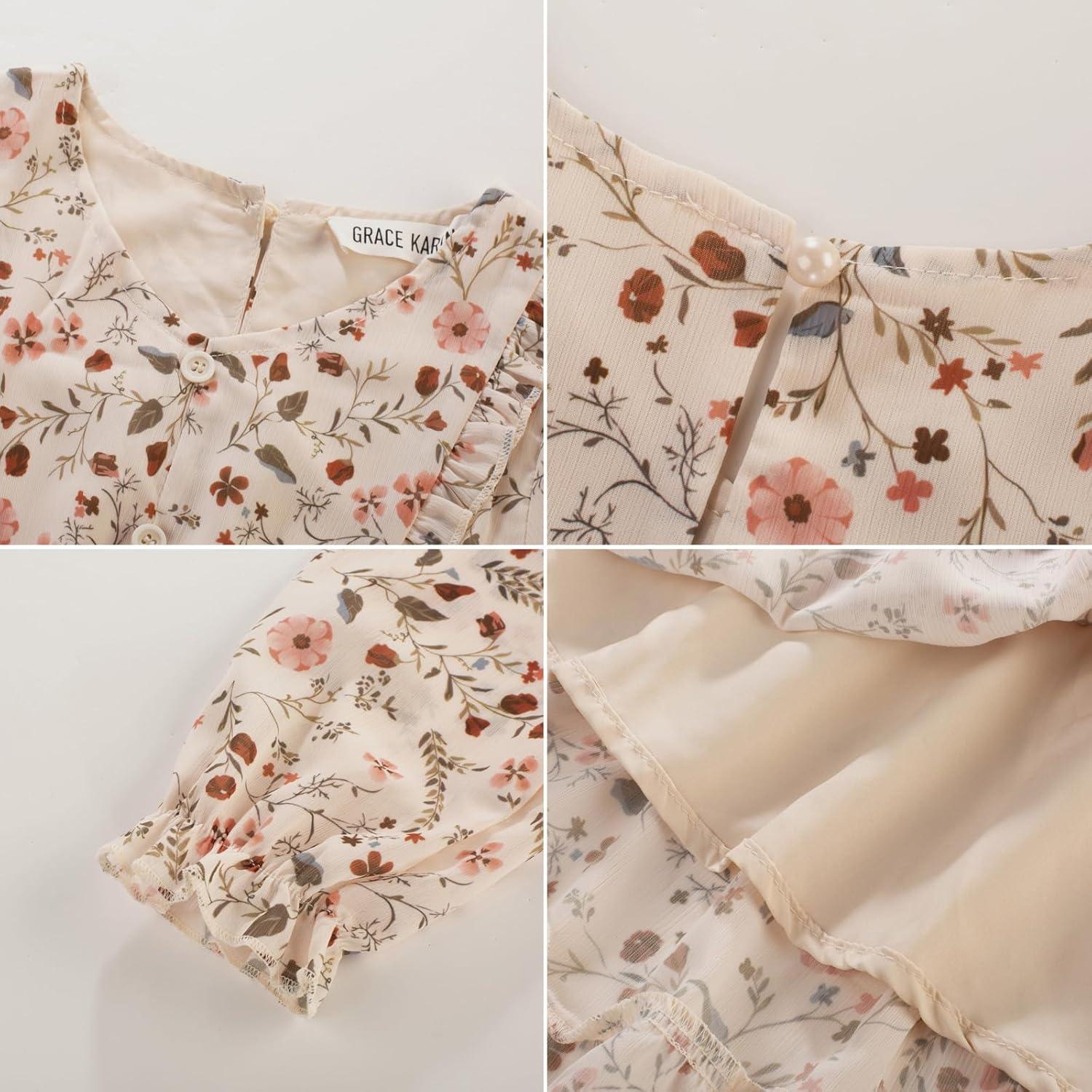 imageGRACE KARIN Girls VNeck Floral Dresses 614Y Kids Long Sleeve Casual Fall Winter Christmas Holiday Hawaiian Flower DressApricot