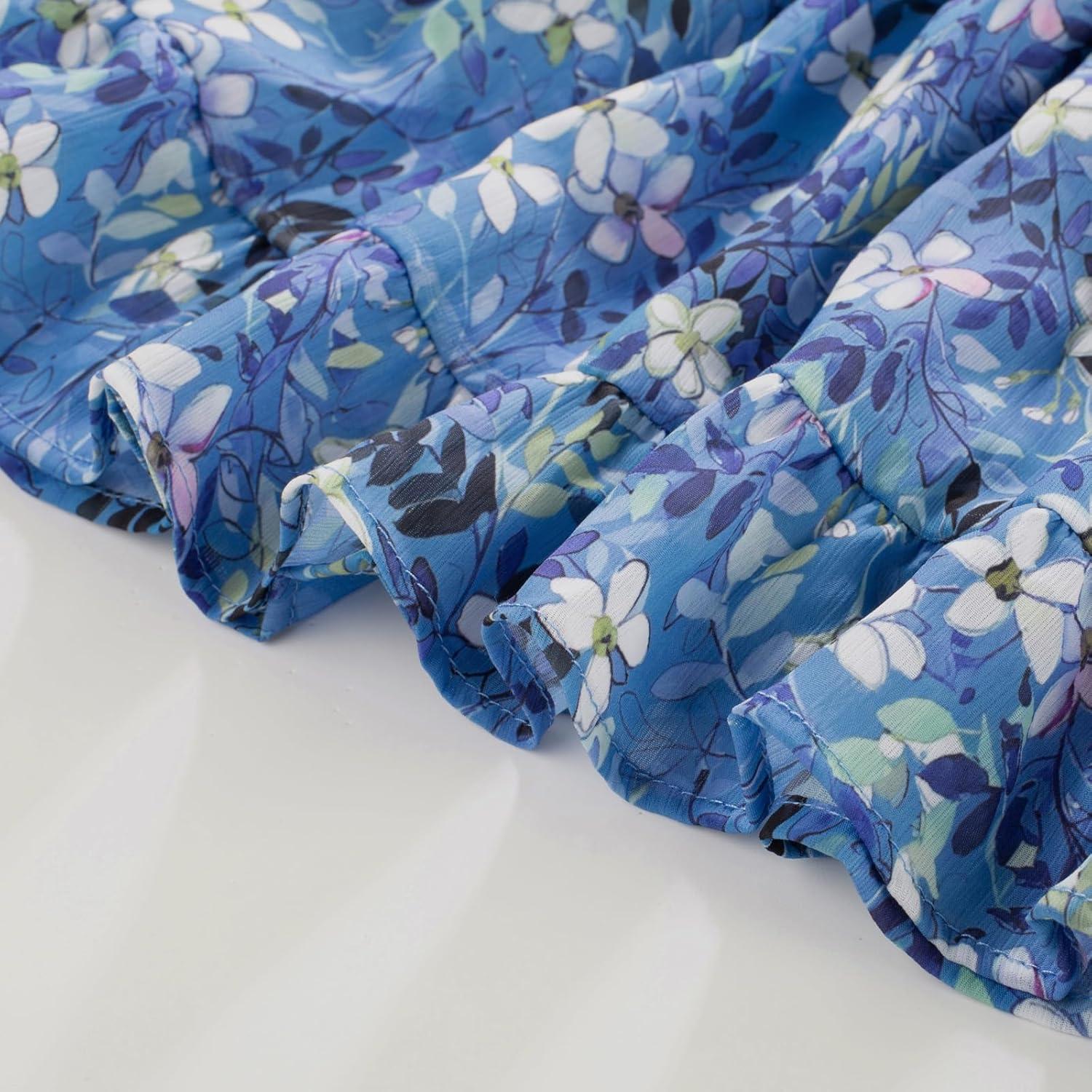 imageGRACE KARIN Girls VNeck Floral Dresses 614Y Kids Long Sleeve Casual Fall Winter Christmas Holiday Hawaiian Flower DressBlue