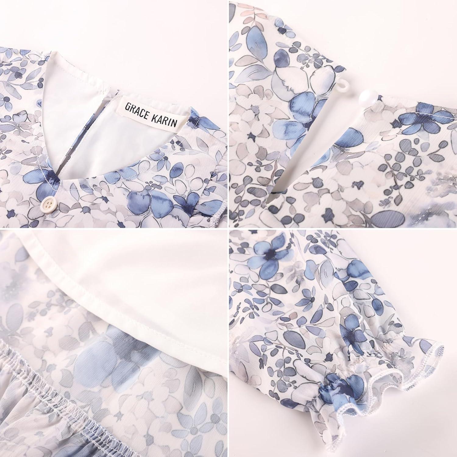 imageGRACE KARIN Girls VNeck Floral Dresses 614Y Kids Long Sleeve Casual Fall Winter Christmas Holiday Hawaiian Flower DressBlue Floral