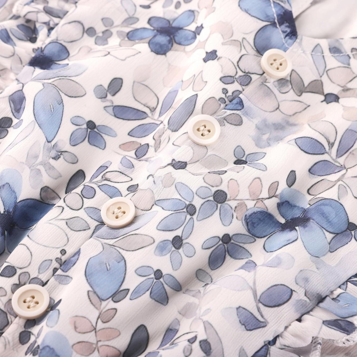 imageGRACE KARIN Girls VNeck Floral Dresses 614Y Kids Long Sleeve Casual Fall Winter Christmas Holiday Hawaiian Flower DressBlue Floral