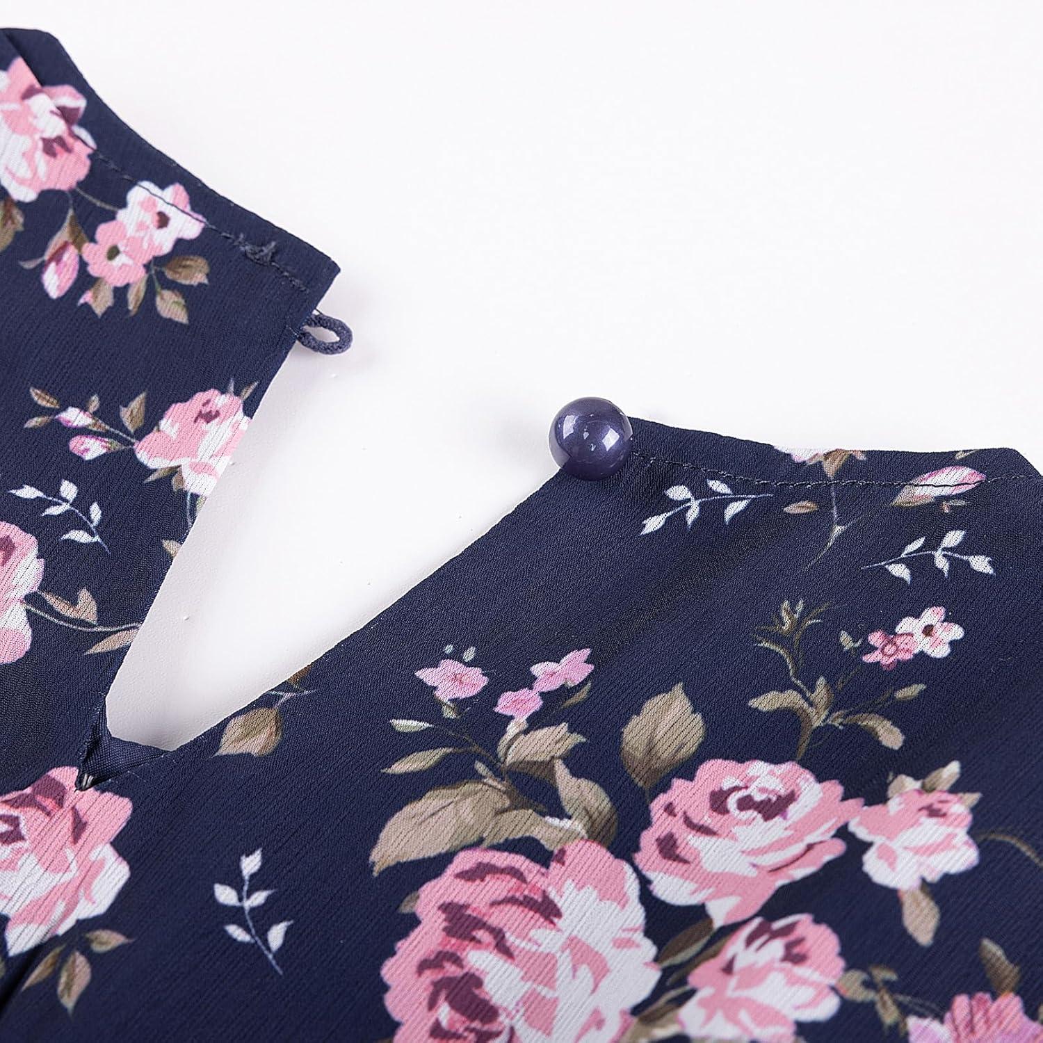 imageGRACE KARIN Girls VNeck Floral Dresses 614Y Kids Long Sleeve Casual Fall Winter Christmas Holiday Hawaiian Flower DressBlue Pink Floral