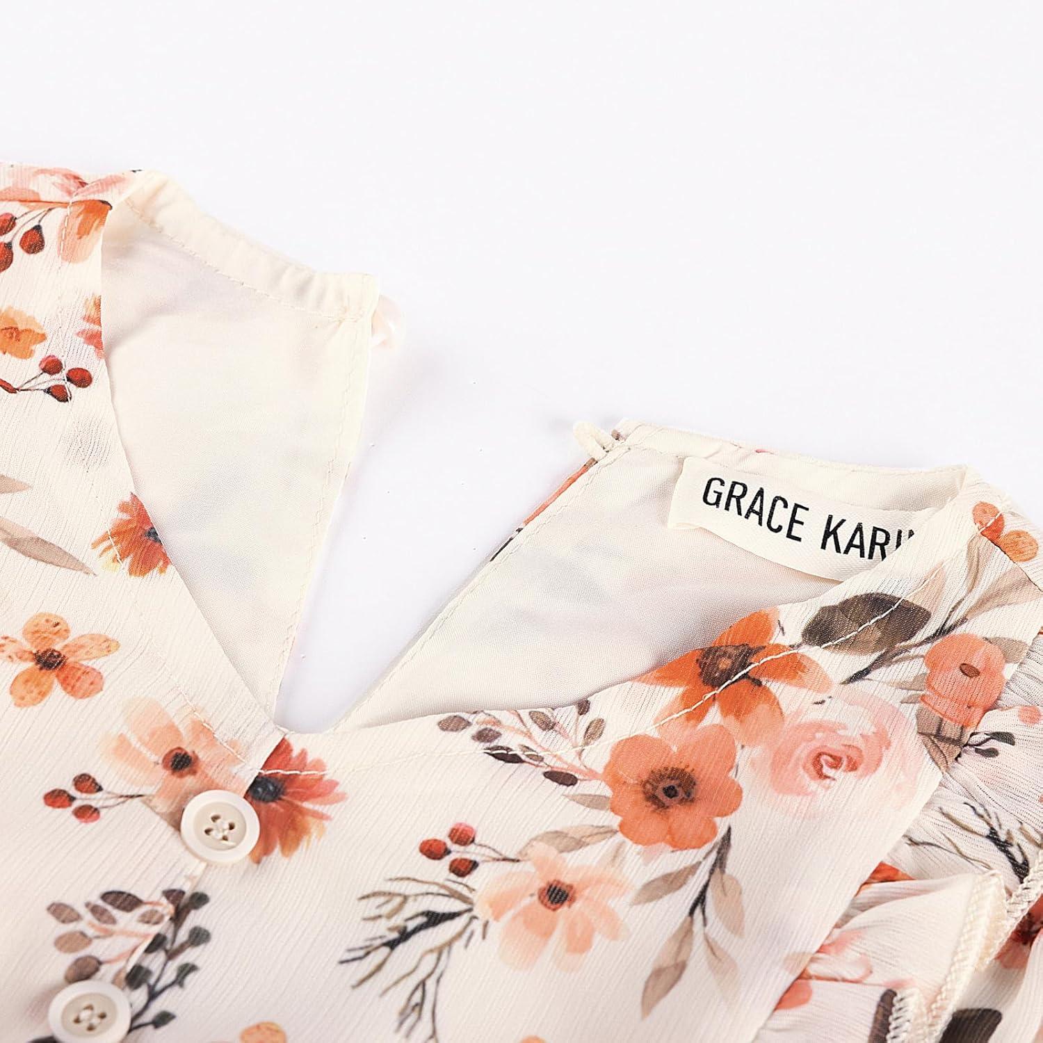 imageGRACE KARIN Girls VNeck Floral Dresses 614Y Kids Long Sleeve Casual Fall Winter Christmas Holiday Hawaiian Flower DressOrange Floral