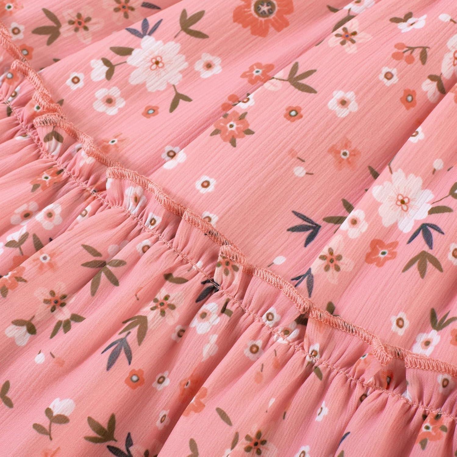 imageGRACE KARIN Girls VNeck Floral Dresses 614Y Kids Long Sleeve Casual Fall Winter Christmas Holiday Hawaiian Flower DressPink Floral