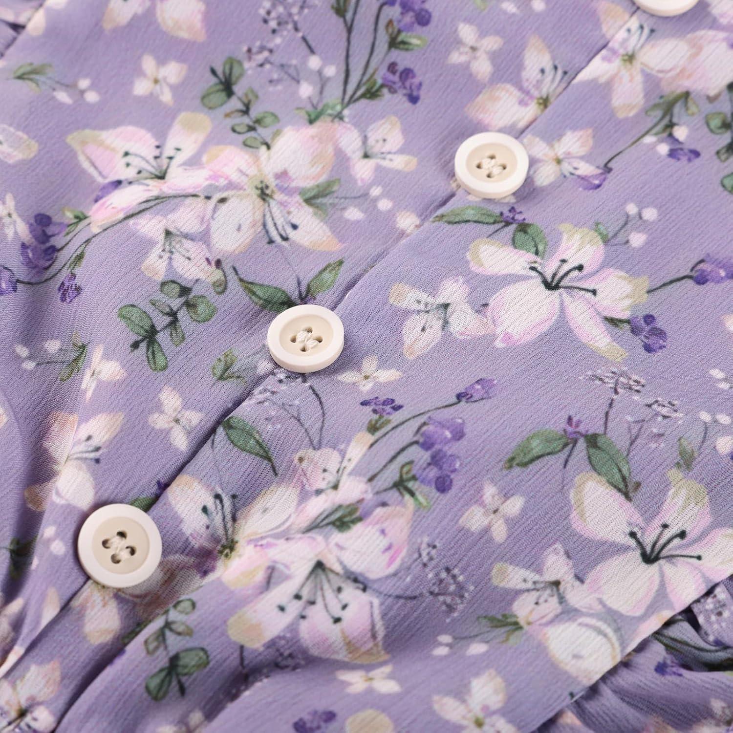 imageGRACE KARIN Girls VNeck Floral Dresses 614Y Kids Long Sleeve Casual Fall Winter Christmas Holiday Hawaiian Flower DressPurple Floral