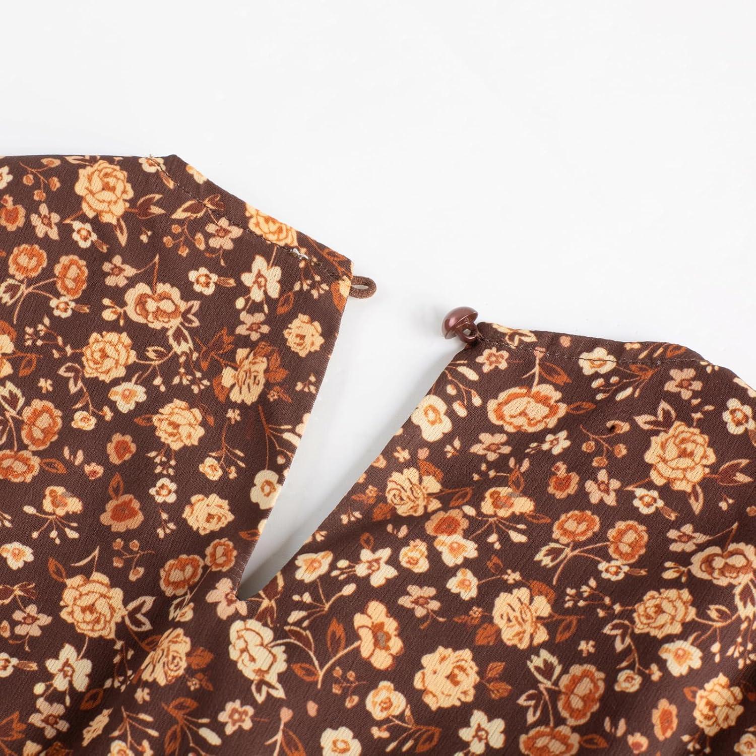 imageGRACE KARIN Girls VNeck Floral Dresses 614Y Kids Long Sleeve Casual Fall Winter Christmas Holiday Hawaiian Flower DressRed Brown Floral