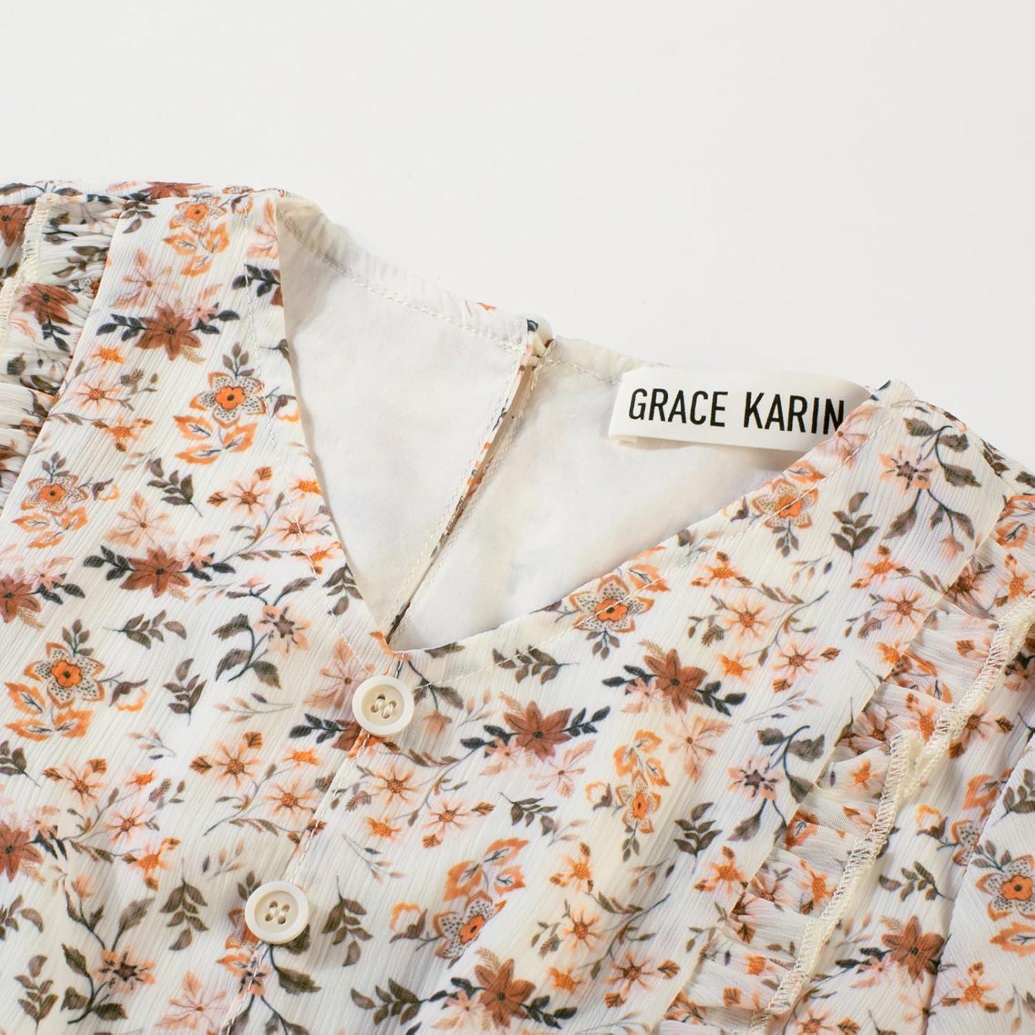 imageGRACE KARIN Girls VNeck Floral Dresses 614Y Kids Long Sleeve Casual Fall Winter Christmas Holiday Hawaiian Flower DressWhite Floral