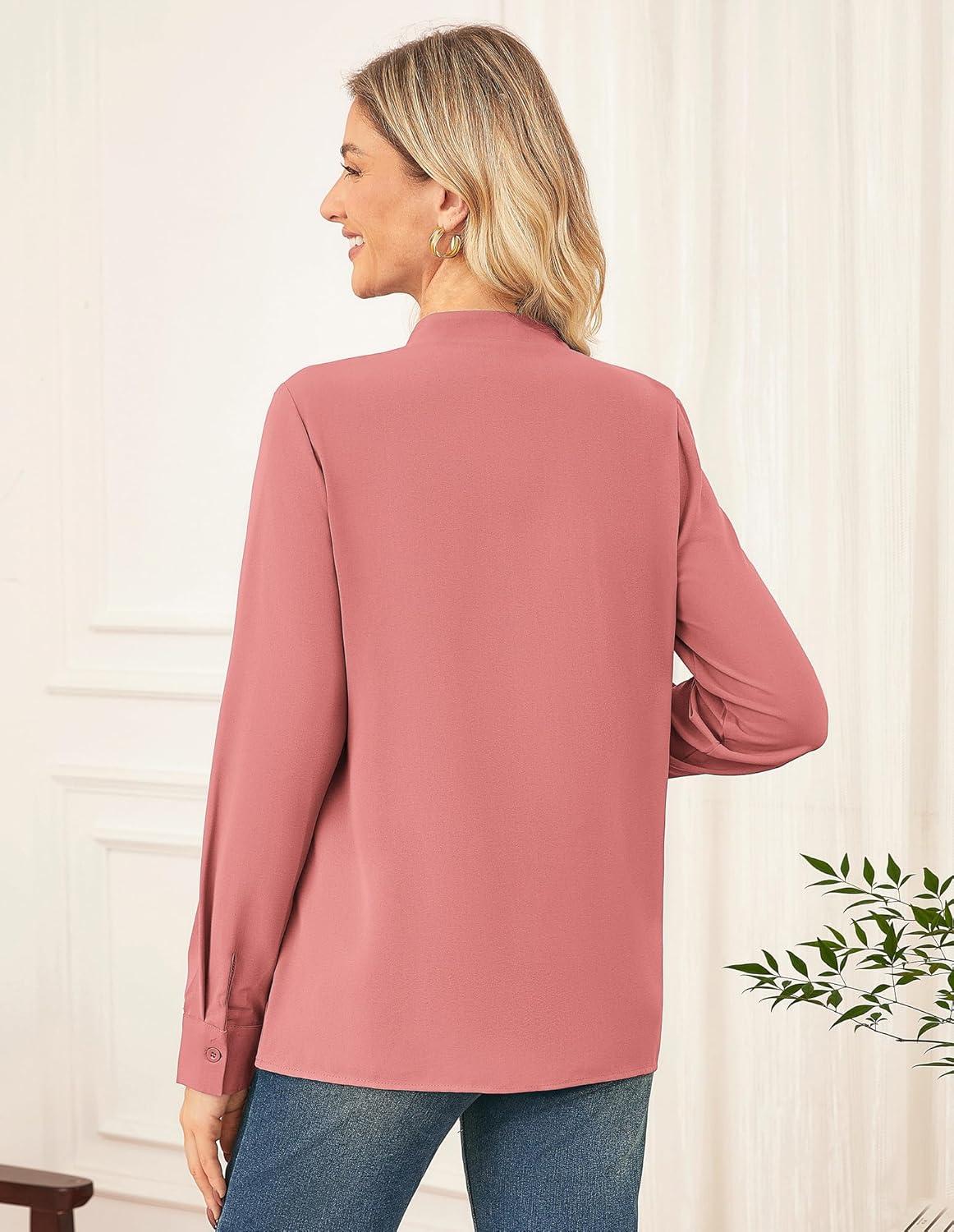 imageGRACE KARIN Long Sleeve Women Dressy Casual Tops Elegant Work Blouses Fall Outfits 2025 V Neck Business ShirtsCoral