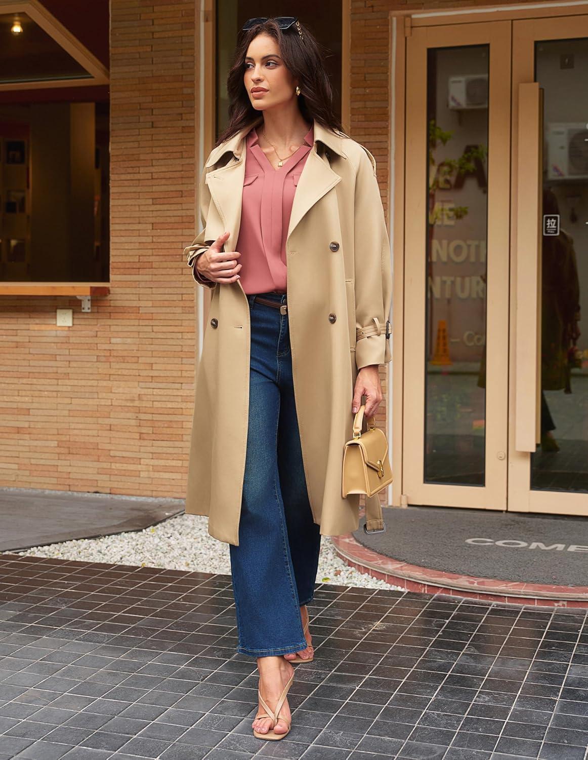 imageGRACE KARIN Long Sleeve Women Dressy Casual Tops Elegant Work Blouses Fall Outfits 2025 V Neck Business ShirtsCoral
